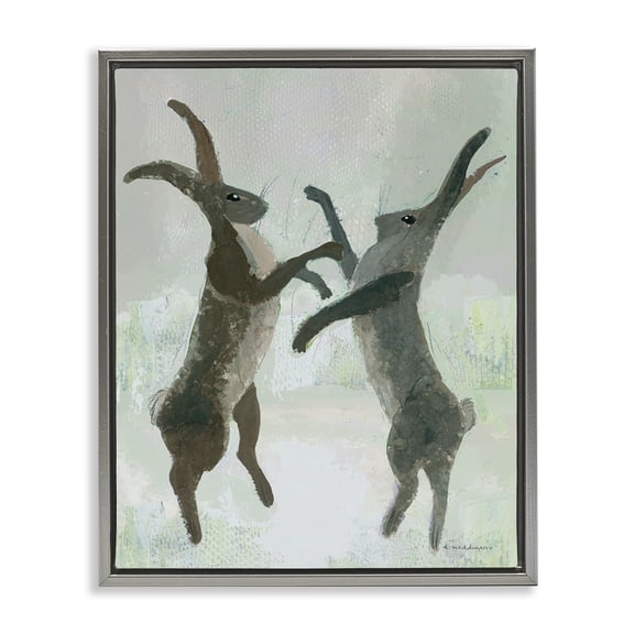 Stupell Industries Boxing Hares Impression Animals Painting Gray Floater Framed Canvas Art Print Wall Art, 25 x 31