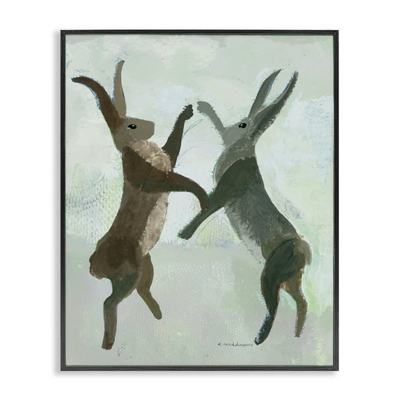 Stupell Industries Boxing Hares in Neutral Tones Animals Painting Black Framed Art Print Wall Art, 16 x 20