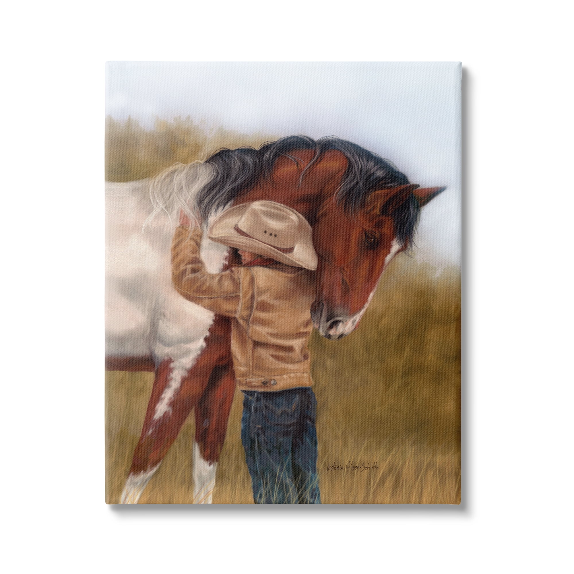 Stupell Industries Boy Hugging Horse Painting Animals & Insects Painting Gallery Wrapped Canvas Art Print Wall Art, 24 x 30