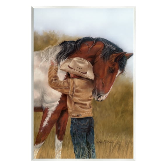 Stupell Industries Boy Hugging Horse Painting Animals & Insects Painting Unframed Art Print Wall Art, 10 x 15