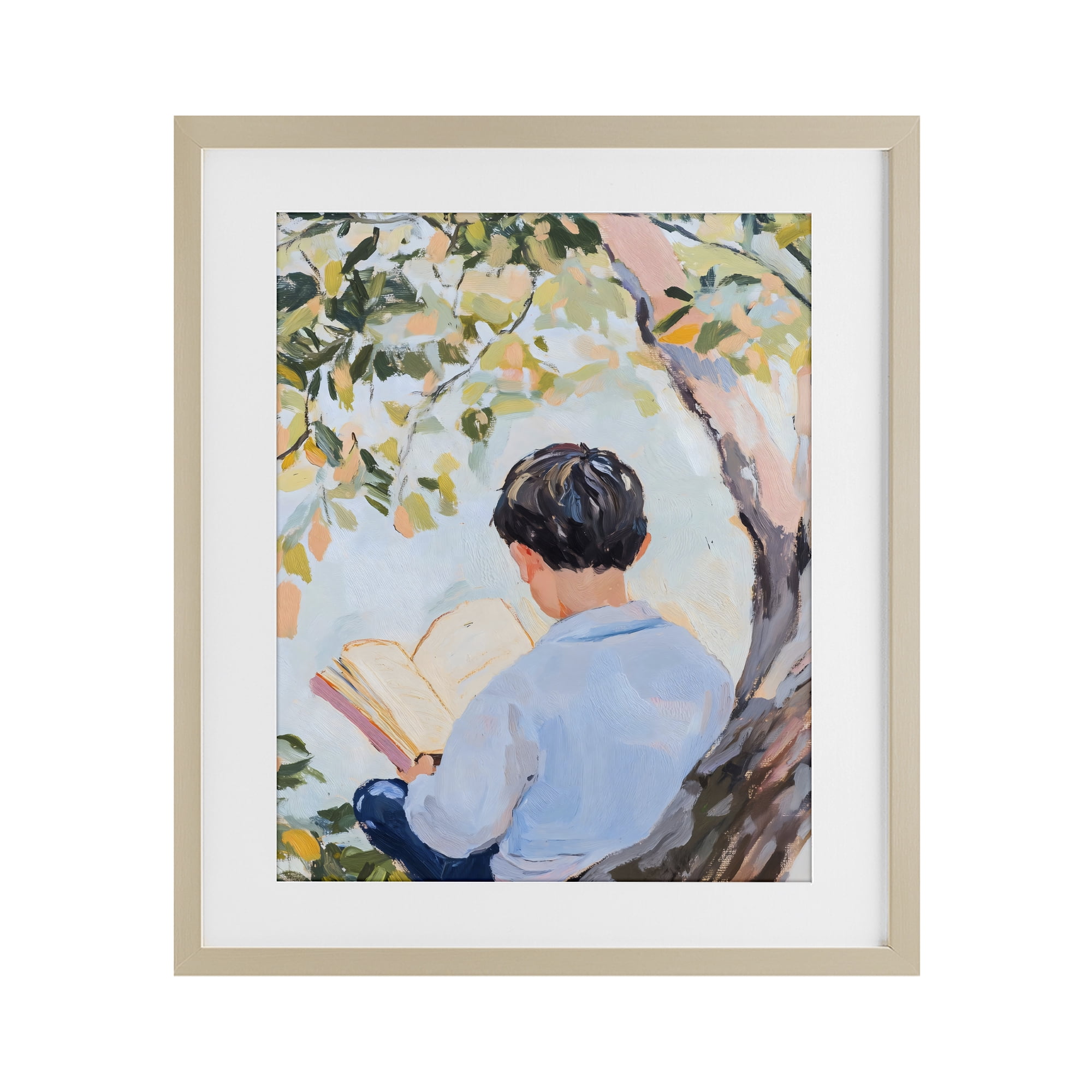Stupell Industries Boy Reading in Nature Birch Framed Print Under Glass, design by The Prints Vibe