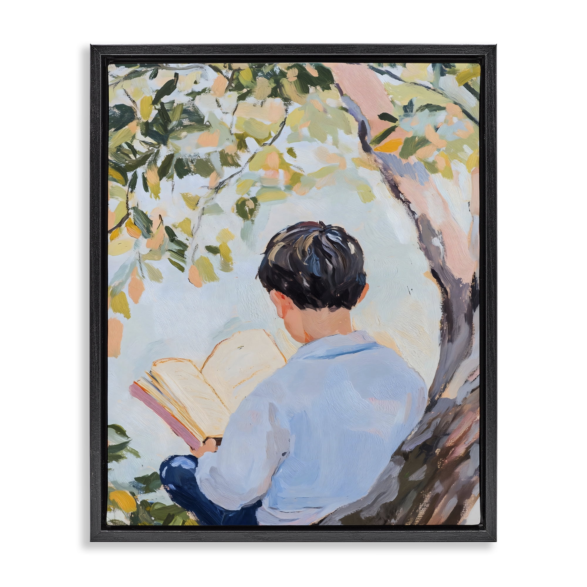 Stupell Industries Boy Reading in Nature Black Framed Floater Canvas Wall Art, design by The Prints Vibe