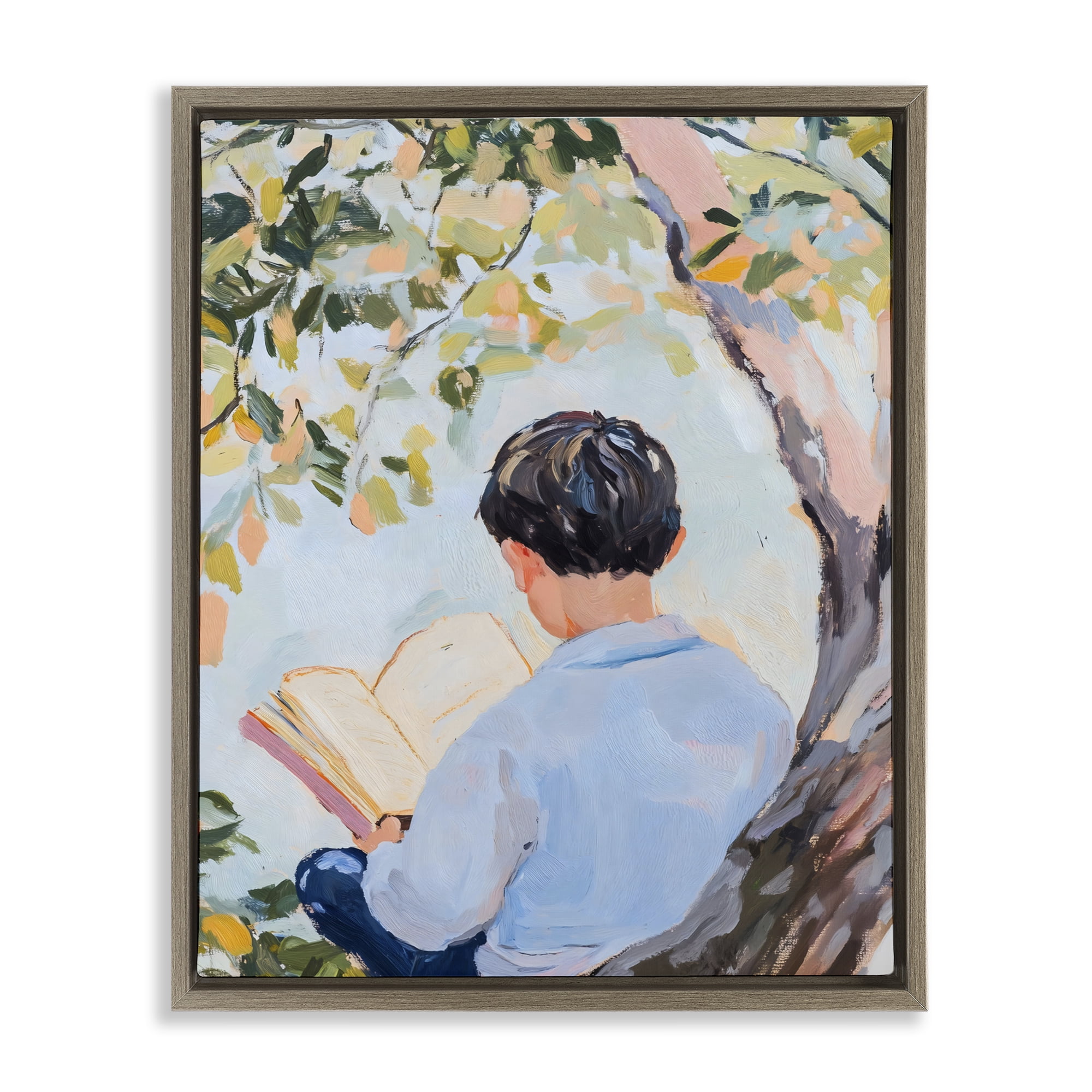 Stupell Industries Boy Reading in Nature Brown Framed Floater Canvas Wall Art, design by The Prints Vibe