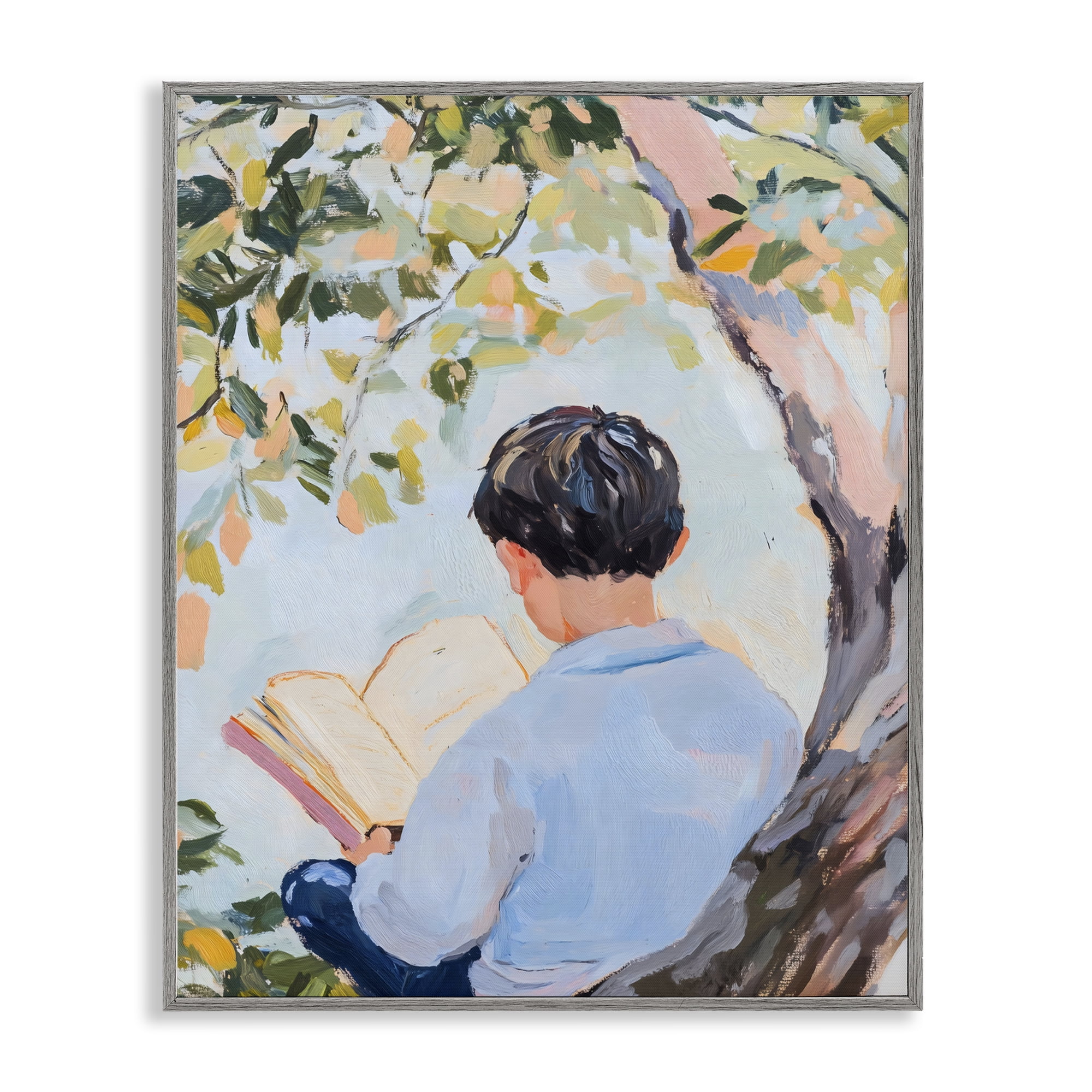 Stupell Industries Boy Reading in Nature Gray Framed Giclee Art, design by The Prints Vibe