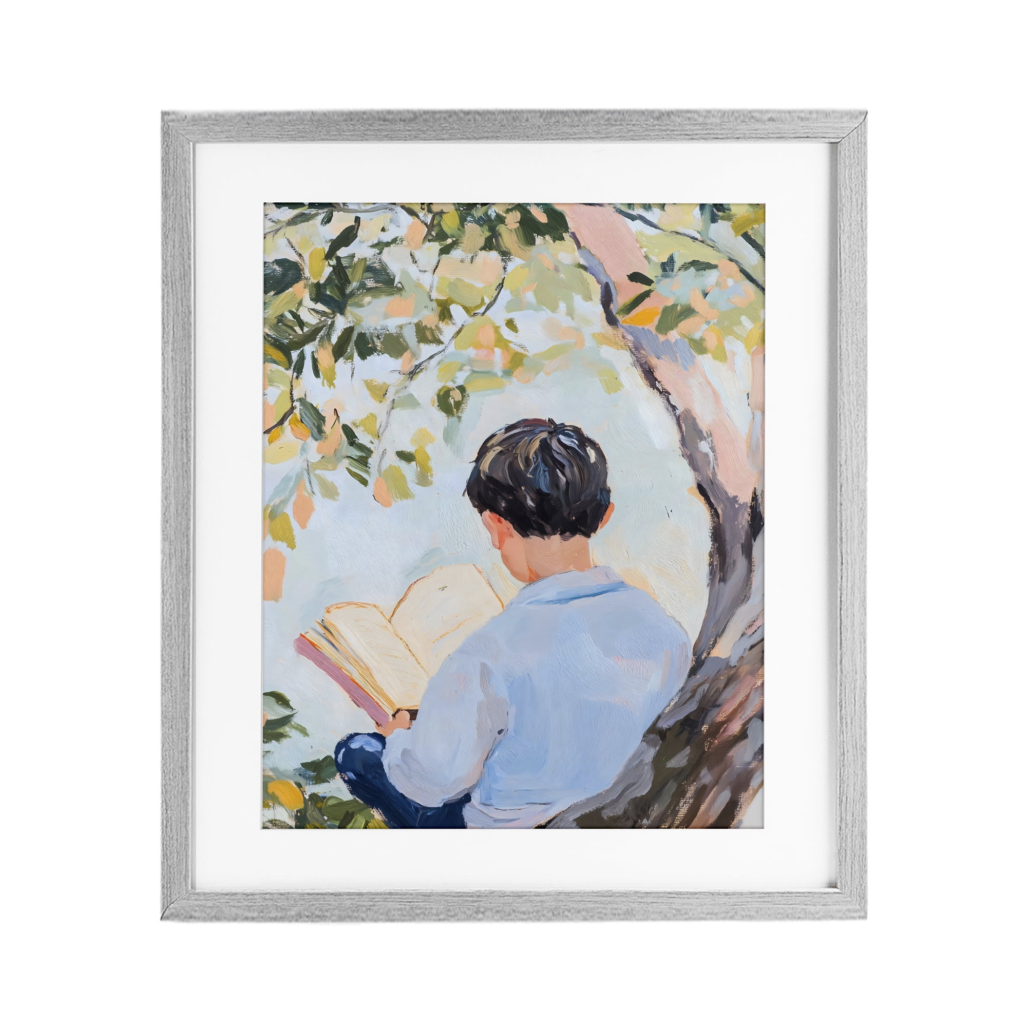 Stupell Industries Boy Reading in Nature Gray Framed Print Under Glass, design by The Prints Vibe