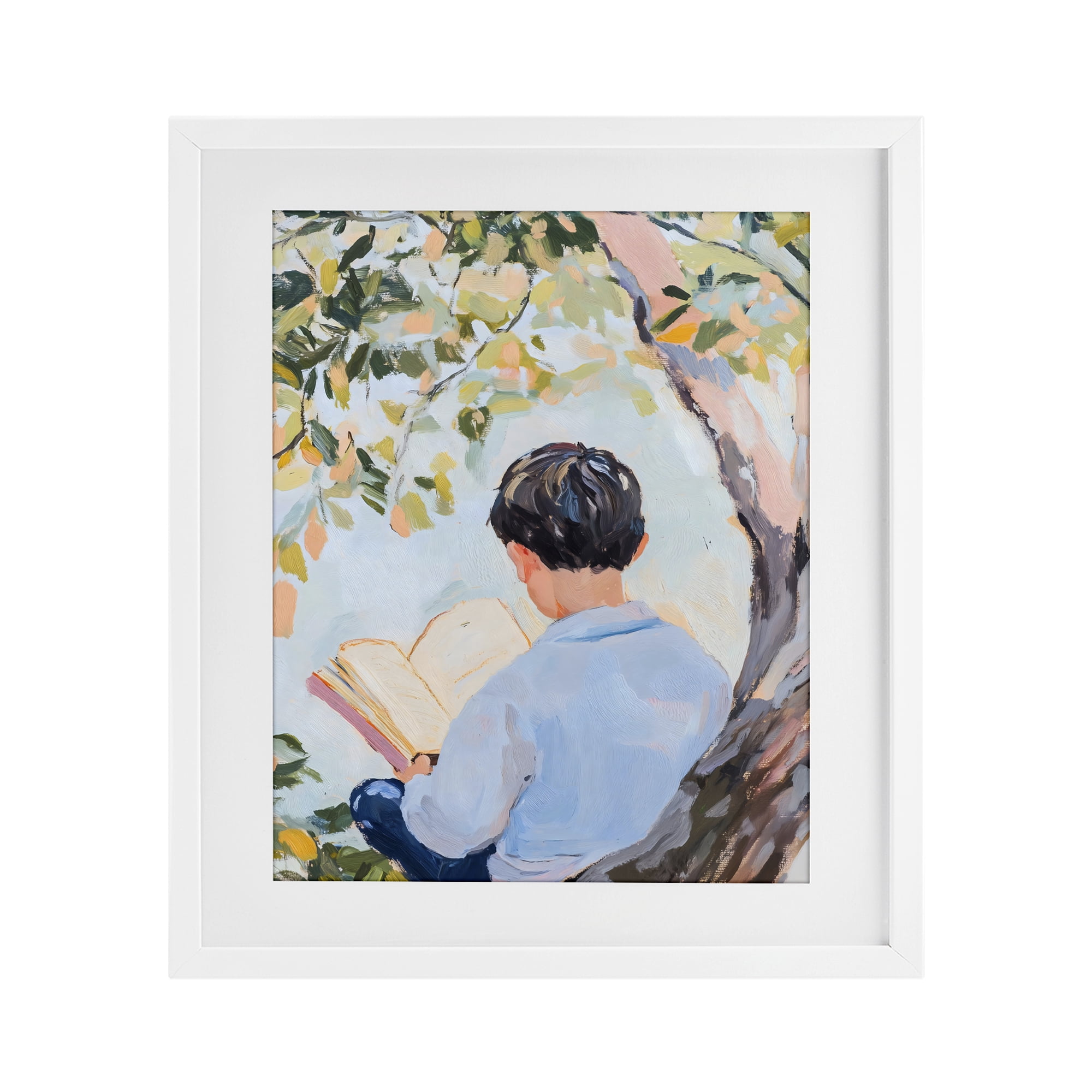 Stupell Industries Boy Reading in Nature White Framed Print Under Glass, design by The Prints Vibe