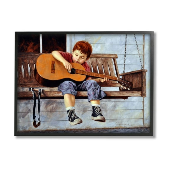 Stupell Industries Boy Strumming Guitar Front Porch Swing Painting Design by Jim Daly