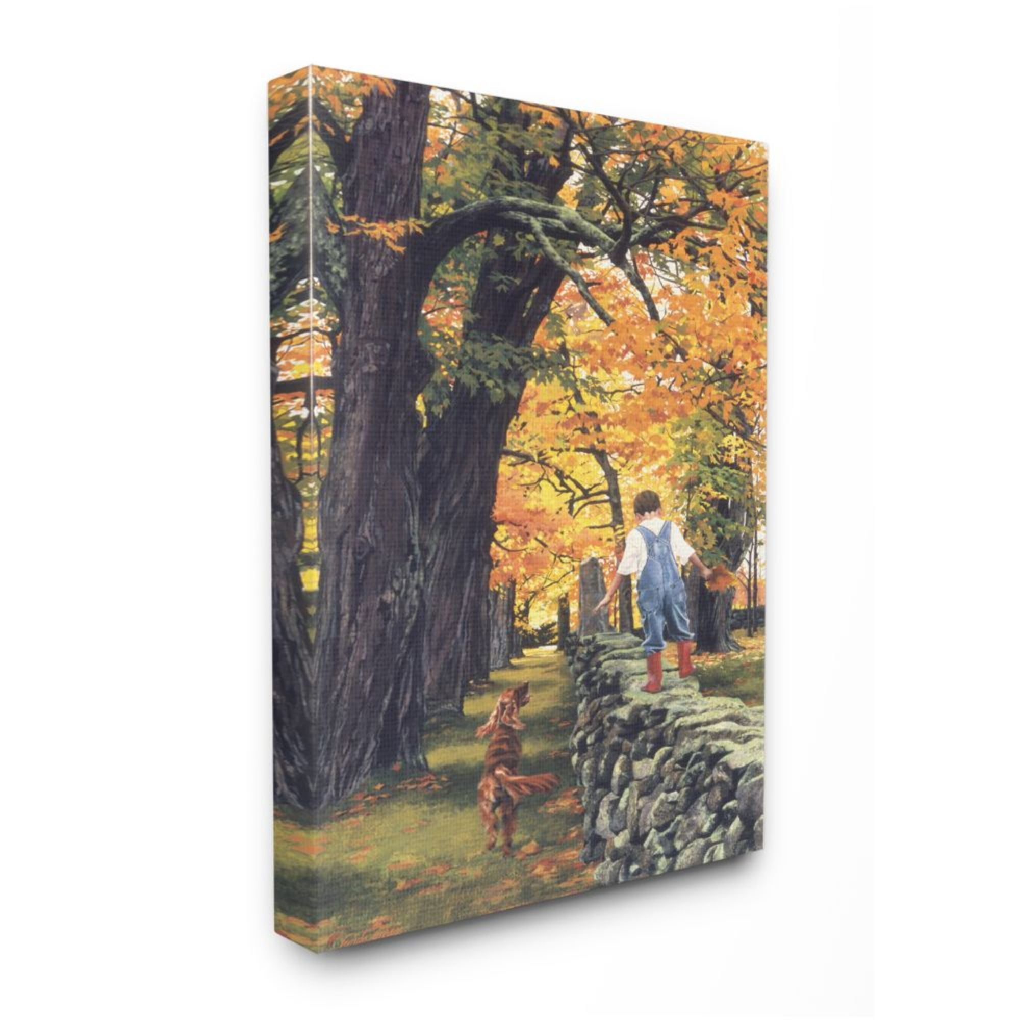 Stupell Industries Boy Walking on Stone Wall with Dog Design by Heide Presse, 36" x 48"