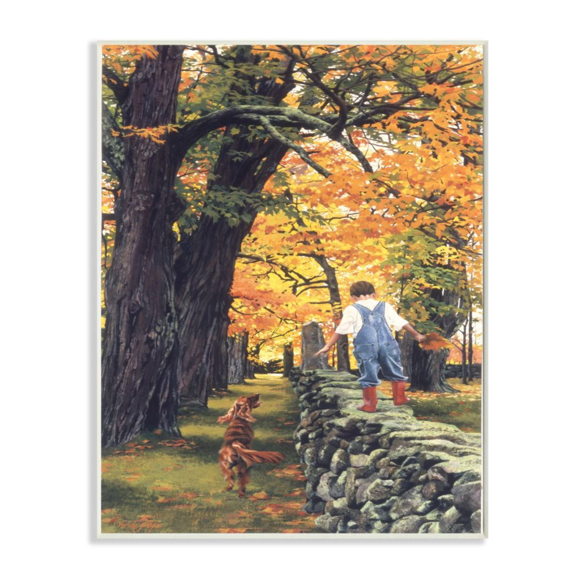Stupell Industries Boy Walking on Stone Wall with Dog Design by Heide Presse