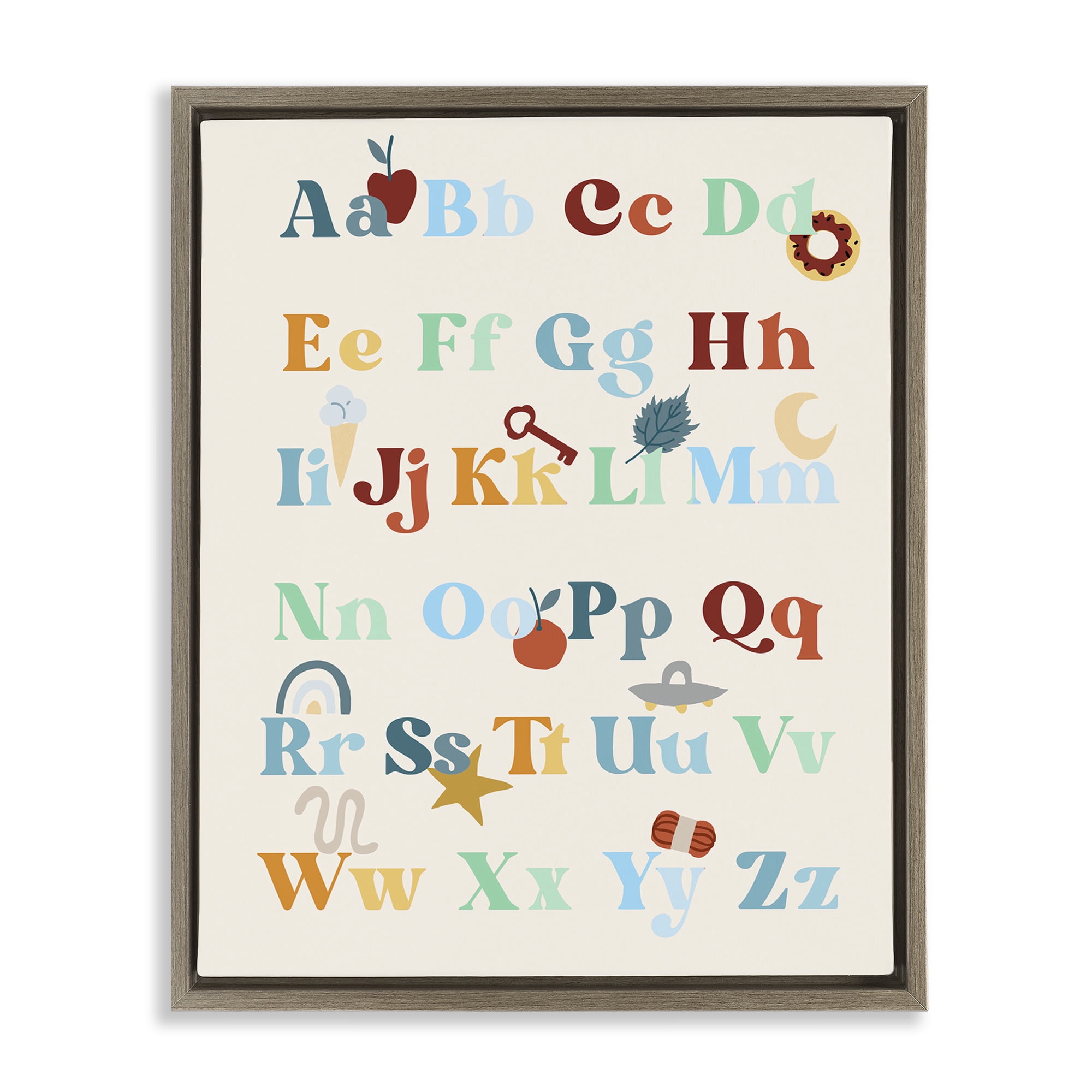 Stupell Industries Boy's Alphabet Chart Novelty Painting Brown Floater Framed Art Print Wall Art, 17 x 21