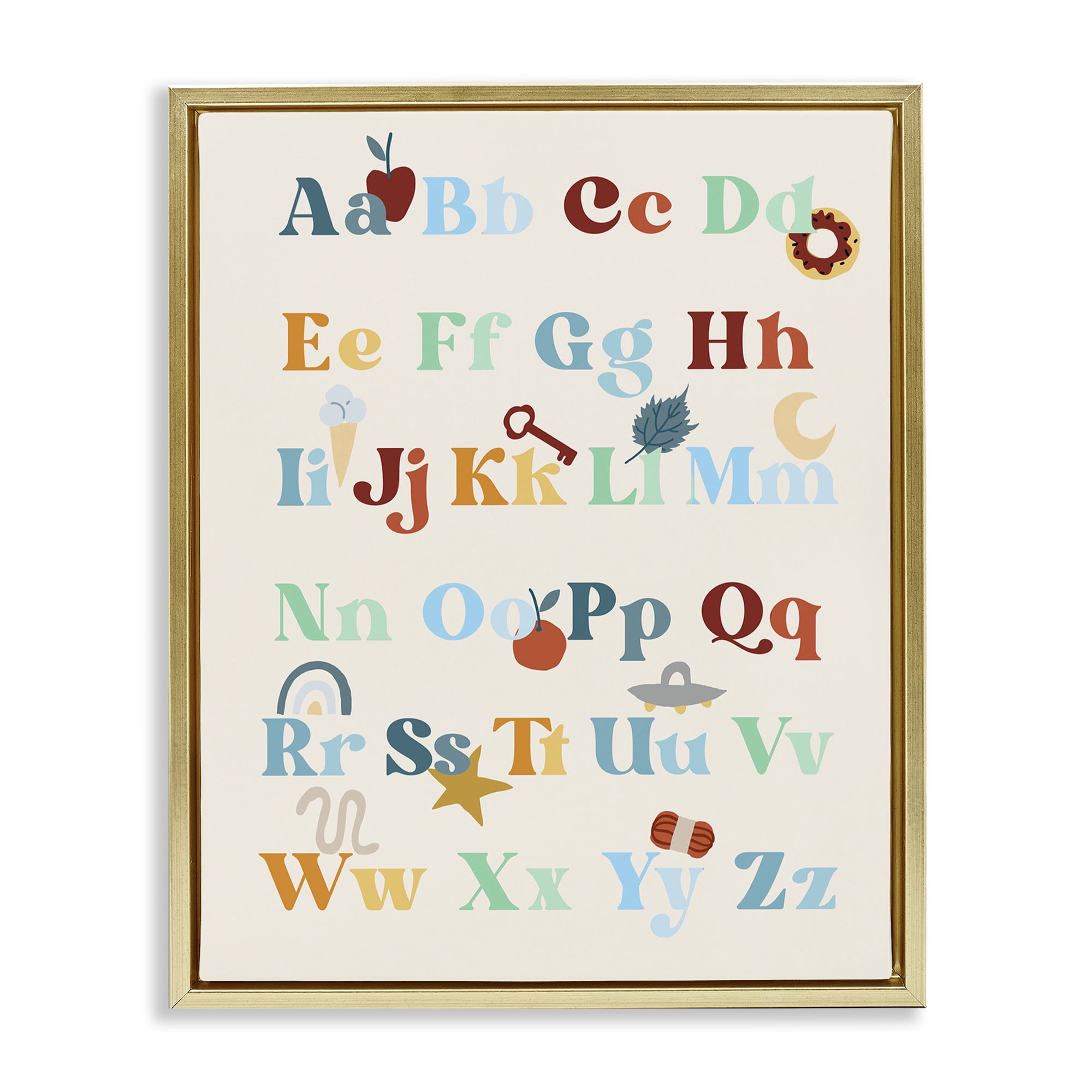 Stupell Industries Boy's Alphabet Chart Novelty Painting Gold Floater Framed Art Print Wall Art, 25 x 31