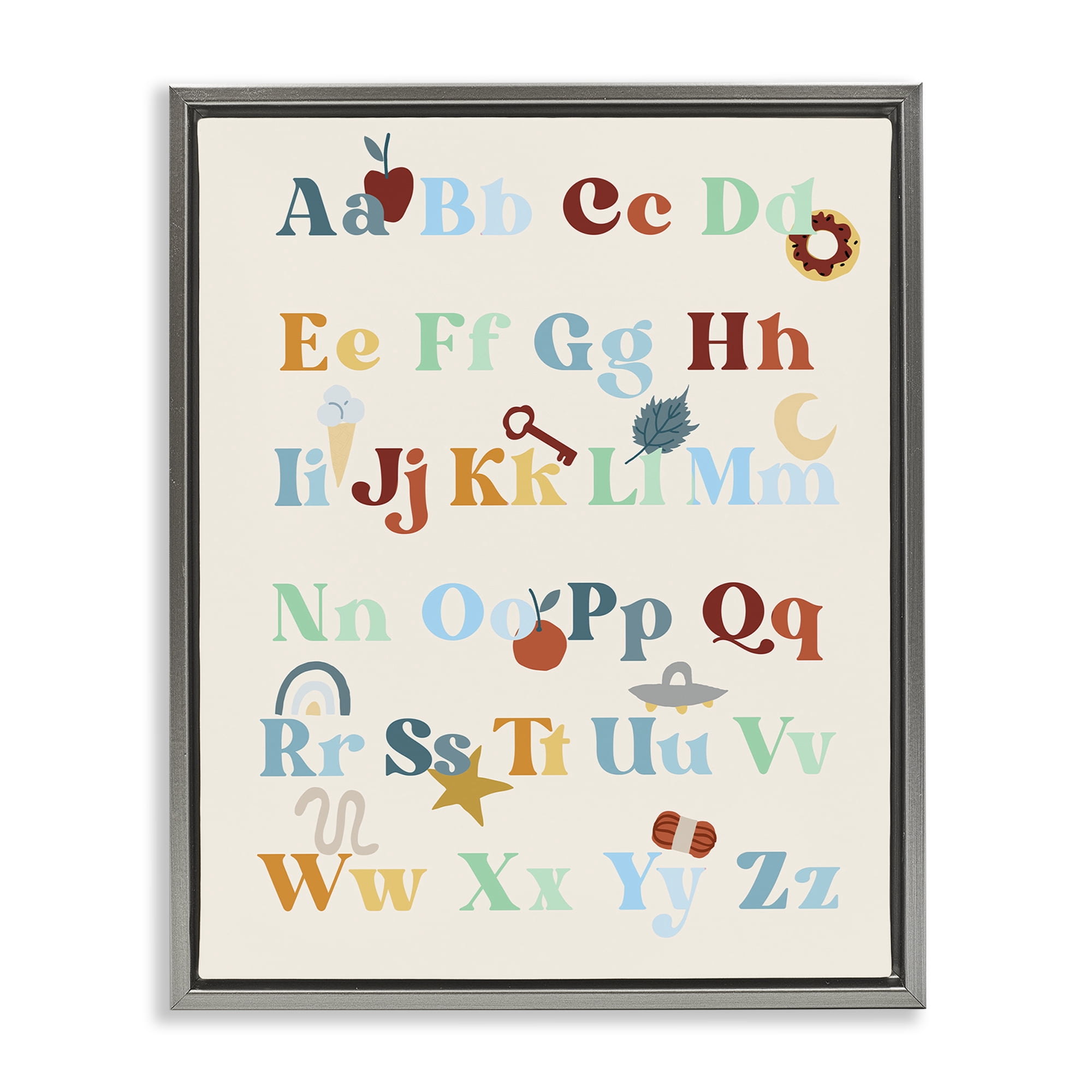Stupell Industries Boy's Alphabet Chart Novelty Painting Gray Floater Framed Art Print Wall Art, 17 x 21