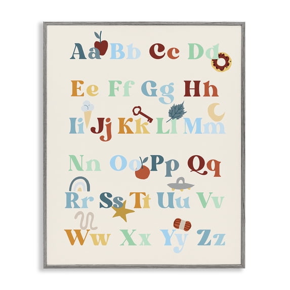Stupell Industries Boy's Alphabet Chart Novelty Painting Gray Framed Art Print Wall Art, 24 x 30