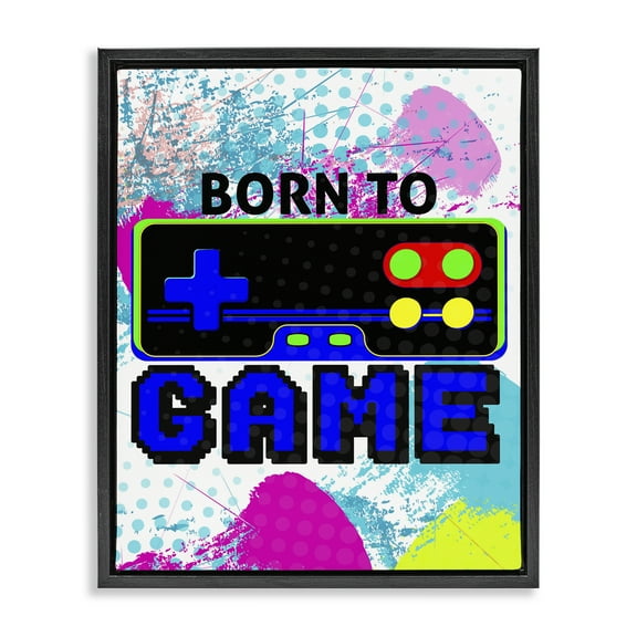 Stupell Industries Boy's Born to Game Typography Painting Black Floater Framed Art Print Wall Art, 17 x 21