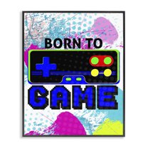 Stupell Industries Boy's Born to Game Typography Painting Black Framed Art Print Wall Art, 11 x 14