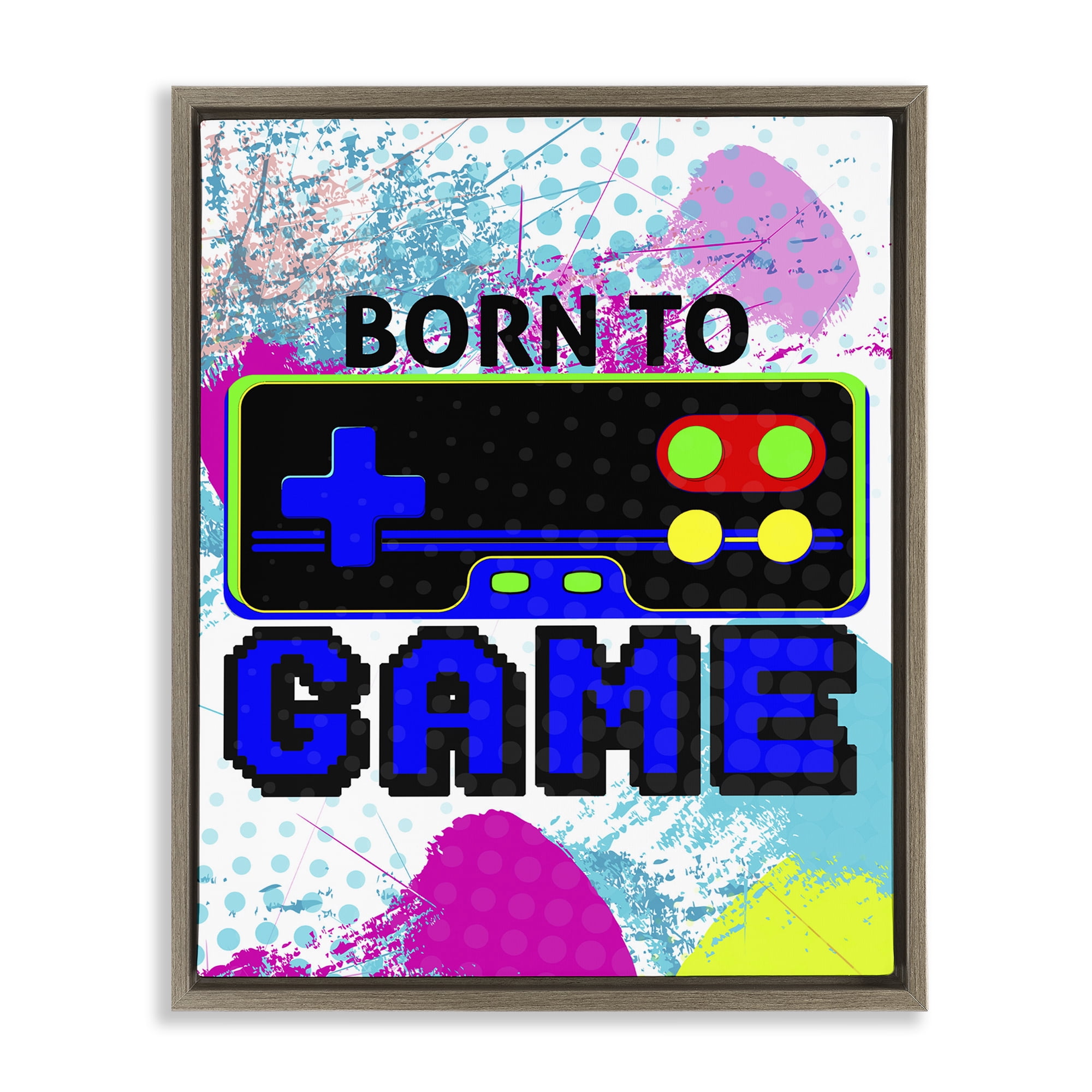 Stupell Industries Boy's Born to Game Typography Painting Brown Floater Framed Art Print Wall Art, 17 x 21