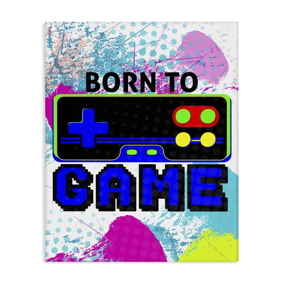 Stupell Industries Boy's Born to Game Typography Painting Gallery Wrapped Canvas Art Print Wall Art, 24 x 30