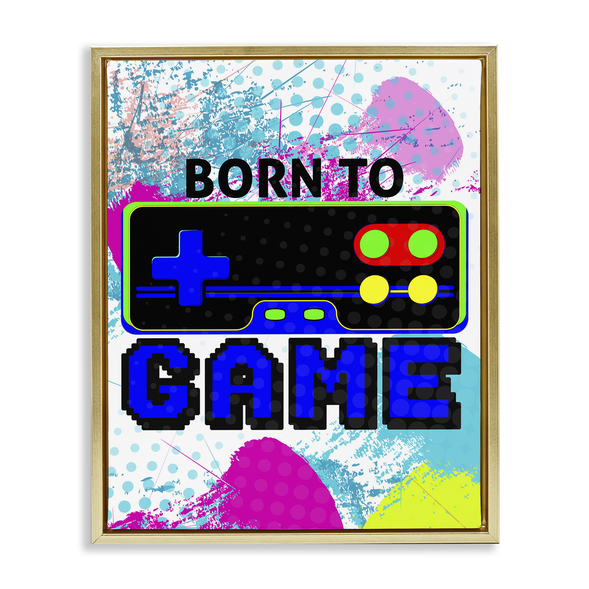 Stupell Industries Boy's Born to Game Typography Painting Gold Floater Framed Art Print Wall Art, 25 x 31