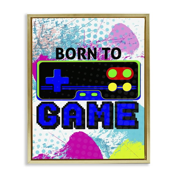 Stupell Industries Boy's Born to Game Typography Painting Gold Floater Framed Art Print Wall Art, 25 x 31