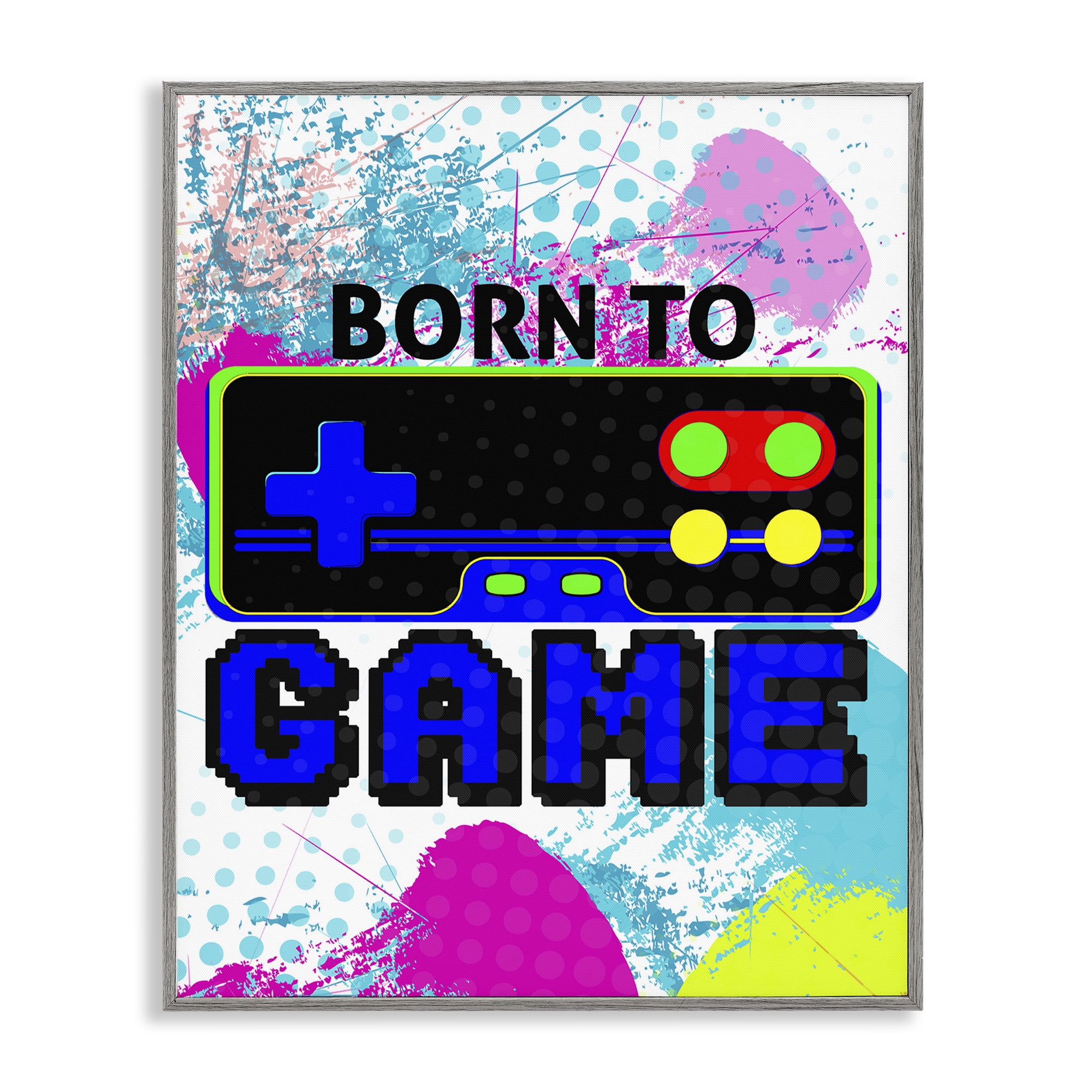 Stupell Industries Boy's Born to Game Typography Painting Gray Framed Art Print Wall Art, 16 x 20