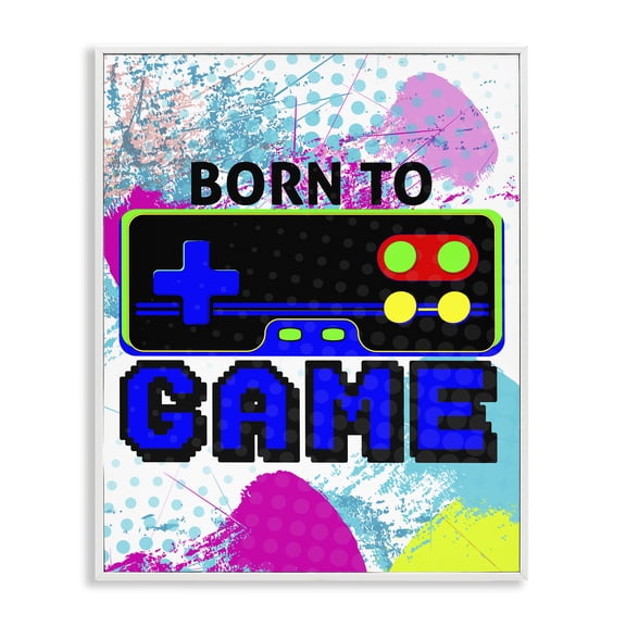Stupell Industries Boy's Born to Game Typography Painting White Framed Art Print Wall Art, 16 x 20