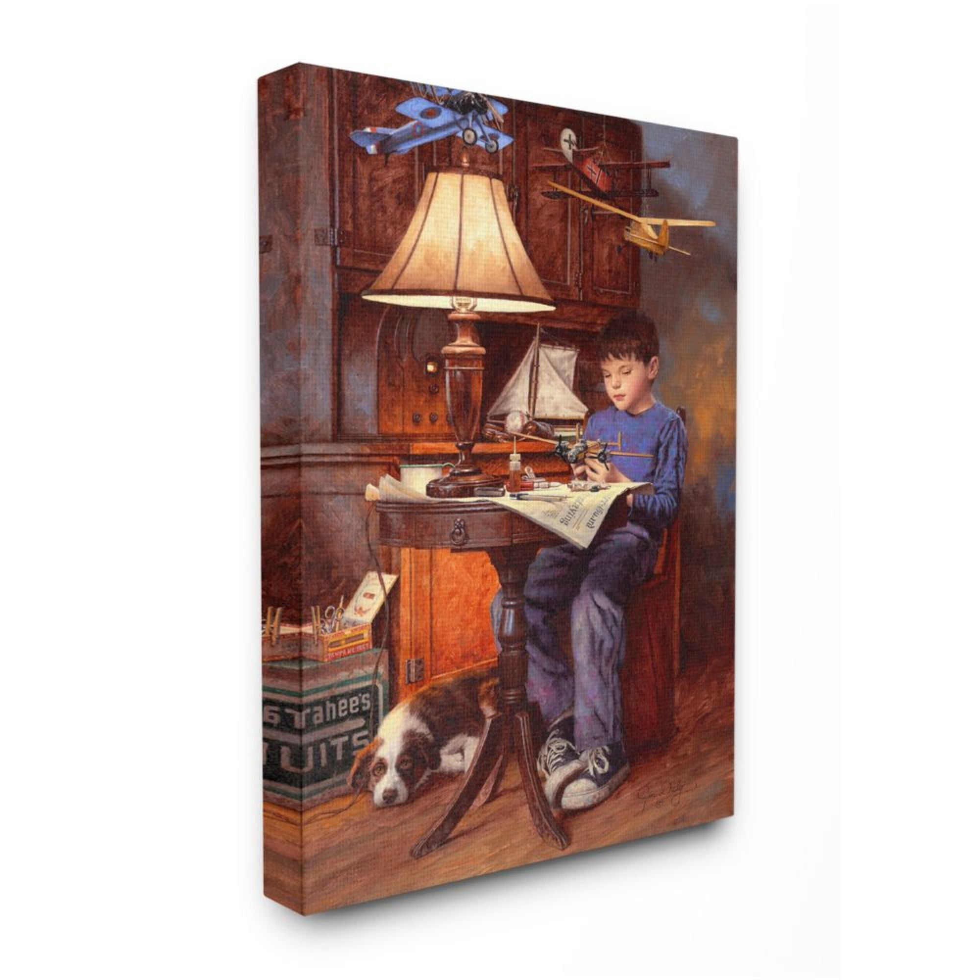 Stupell Industries Boy with Model Airplanes Pet Dog Blue Brown Design by Jim Daly, 30" x 40"