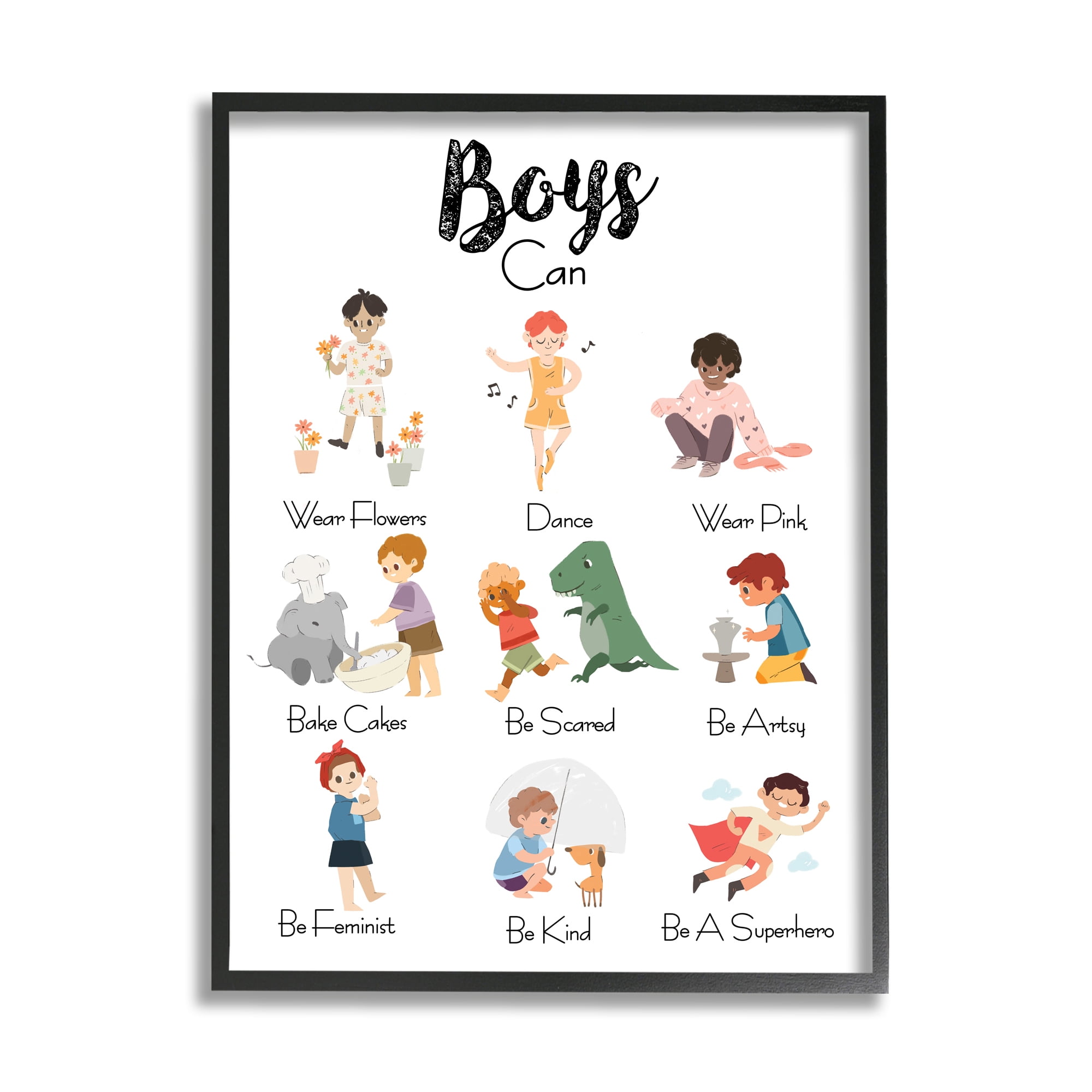 Stupell Industries Boys Can Phrase Inclusive Chart of Fun Activities Typography Painting Black Framed Art Print Wall Art, 24 x 30