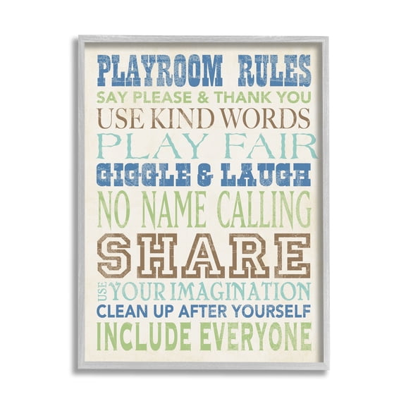 Stupell Industries Boys Playroom Rules Typography Graphic Art Gray Framed Art Print Wall Art, 24x30, by Stephanie Workman Marrott