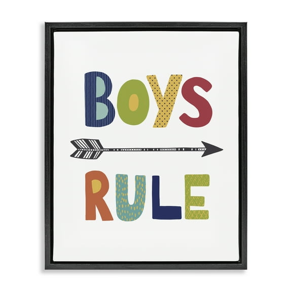 Stupell Industries Boys Rule with Arrow Typography Painting Black Floater Framed Art Print Wall Art, 17 x 21
