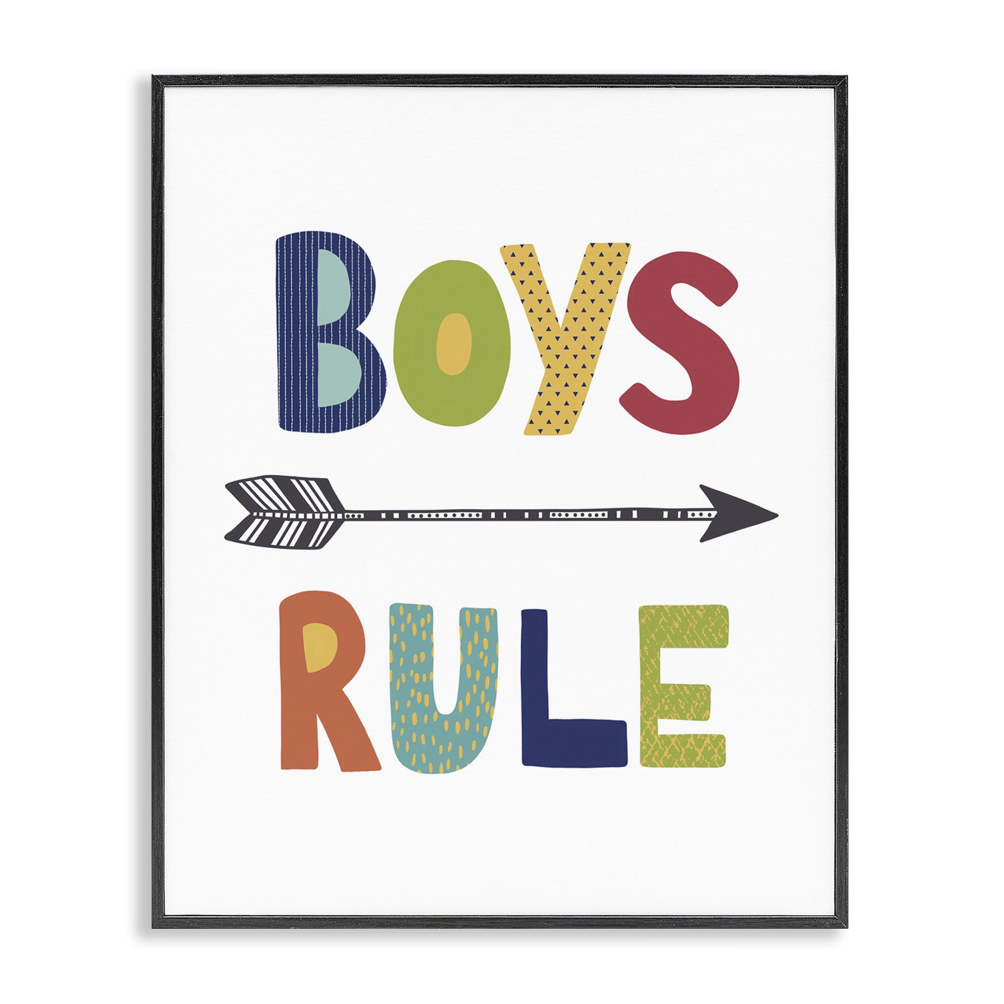 Stupell Industries Boys Rule with Arrow Typography Painting Black Framed Art Print Wall Art, 24 x 30
