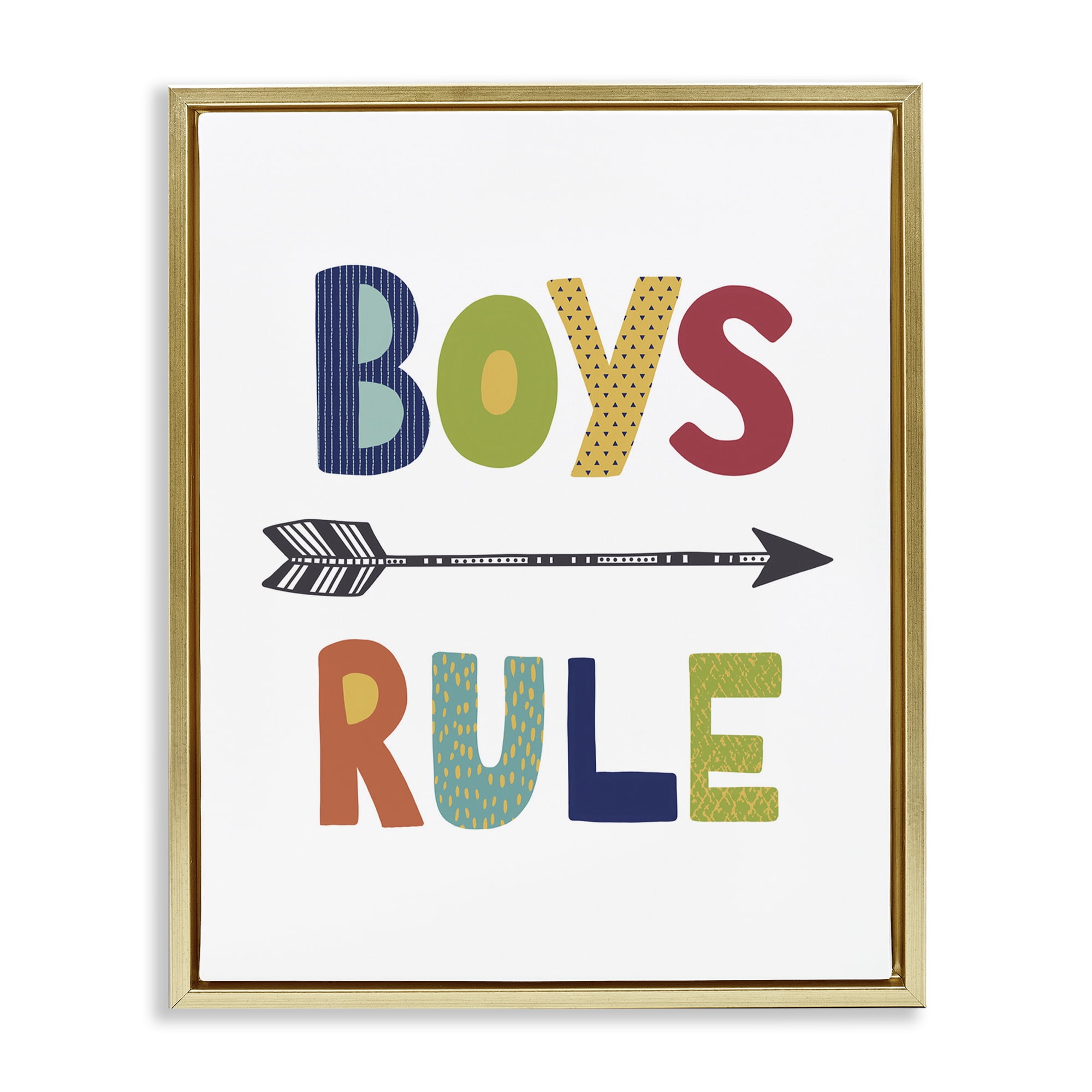 Stupell Industries Boys Rule with Arrow Typography Painting Gold Floater Framed Art Print Wall Art, 25 x 31