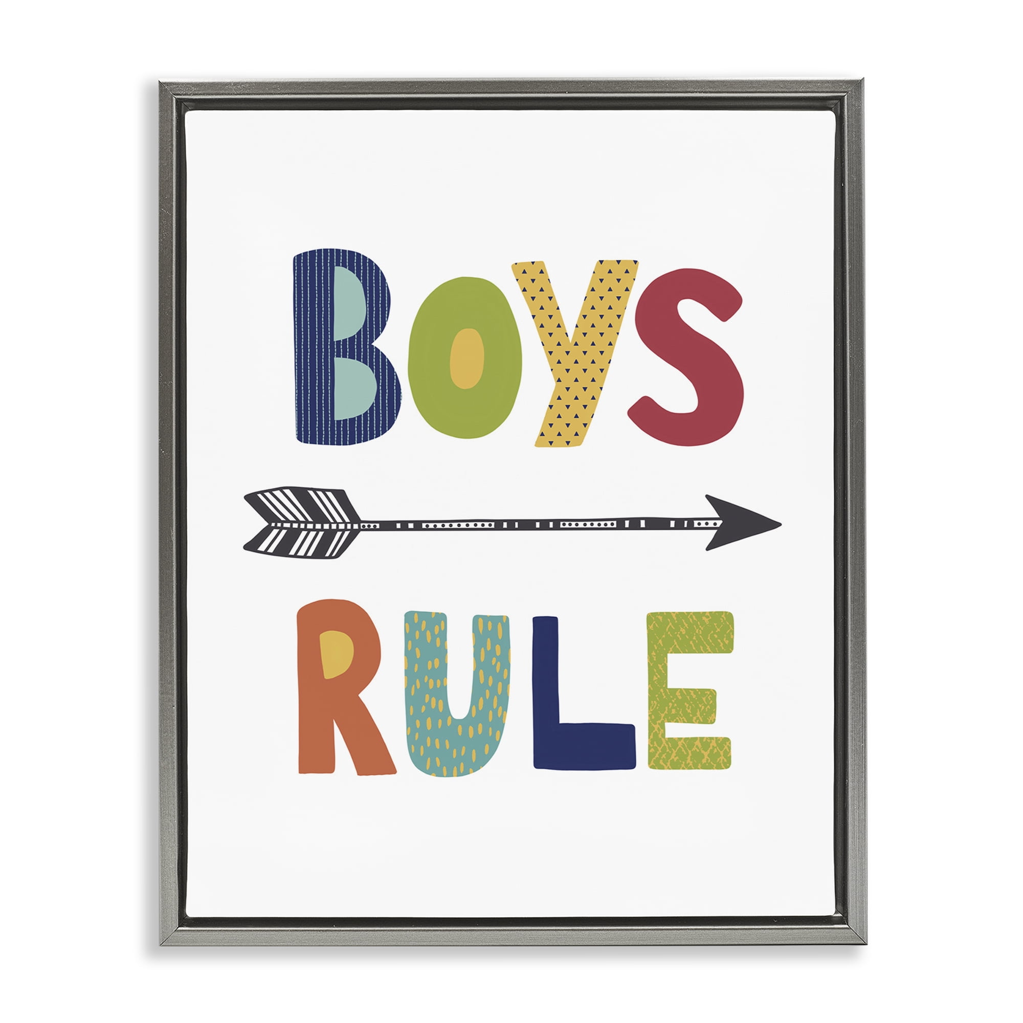 Stupell Industries Boys Rule with Arrow Typography Painting Gray Floater Framed Art Print Wall Art, 17 x 21