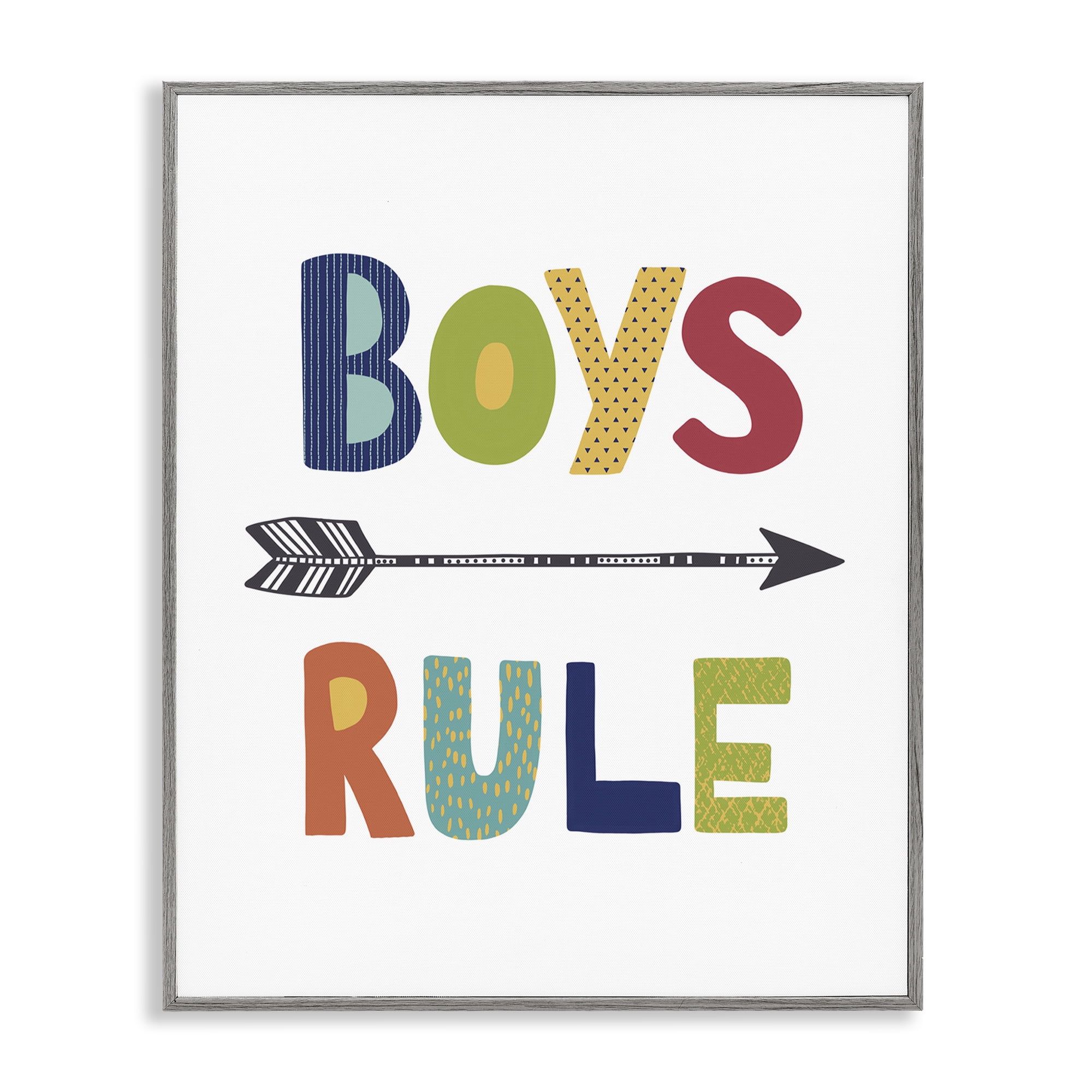Stupell Industries Boys Rule with Arrow Typography Painting Gray Framed Art Print Wall Art, 16 x 20