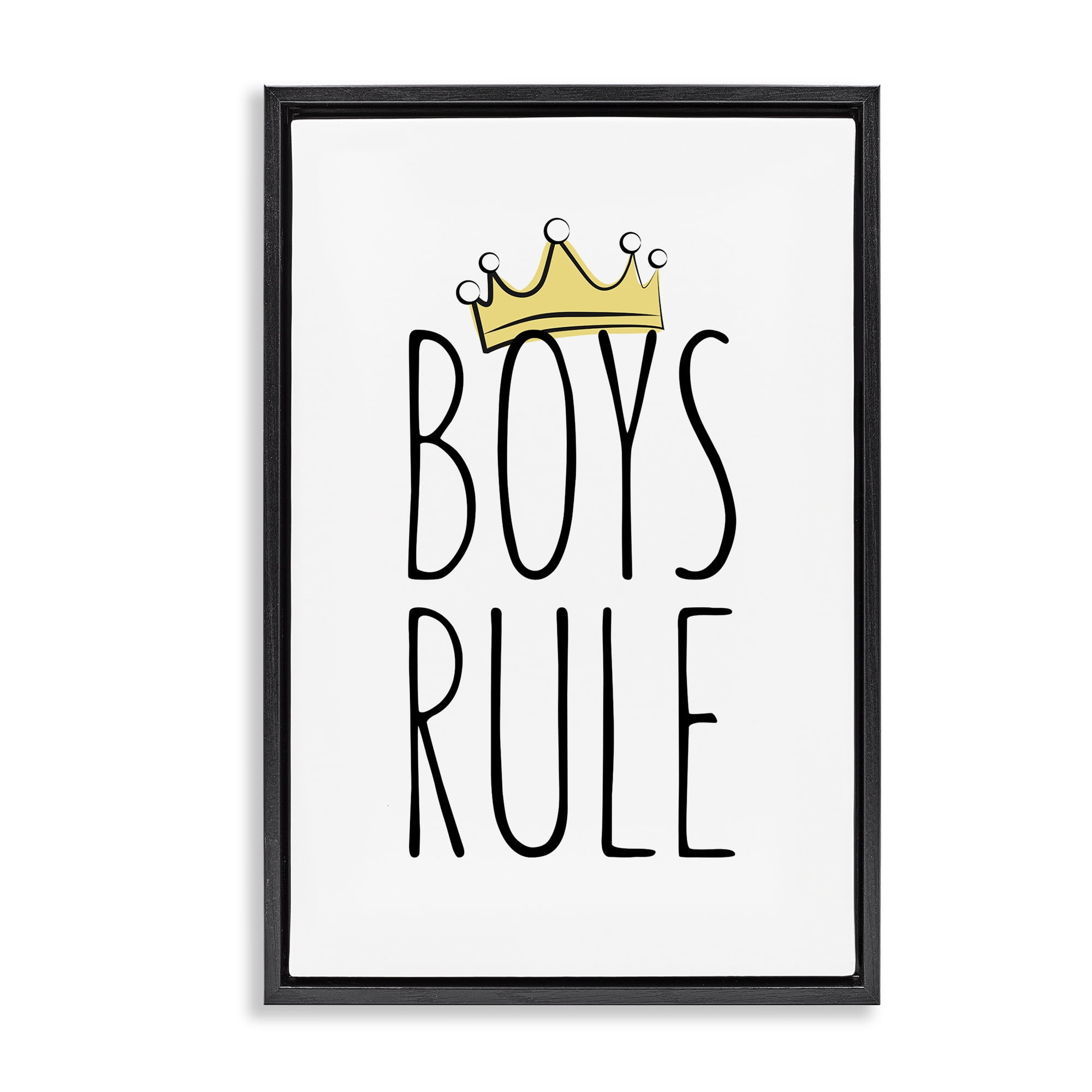 Stupell Industries Boys Rule with Crown Text & Numbers Painting Black Floater Framed Canvas Art Print Wall Art, 21 x 31