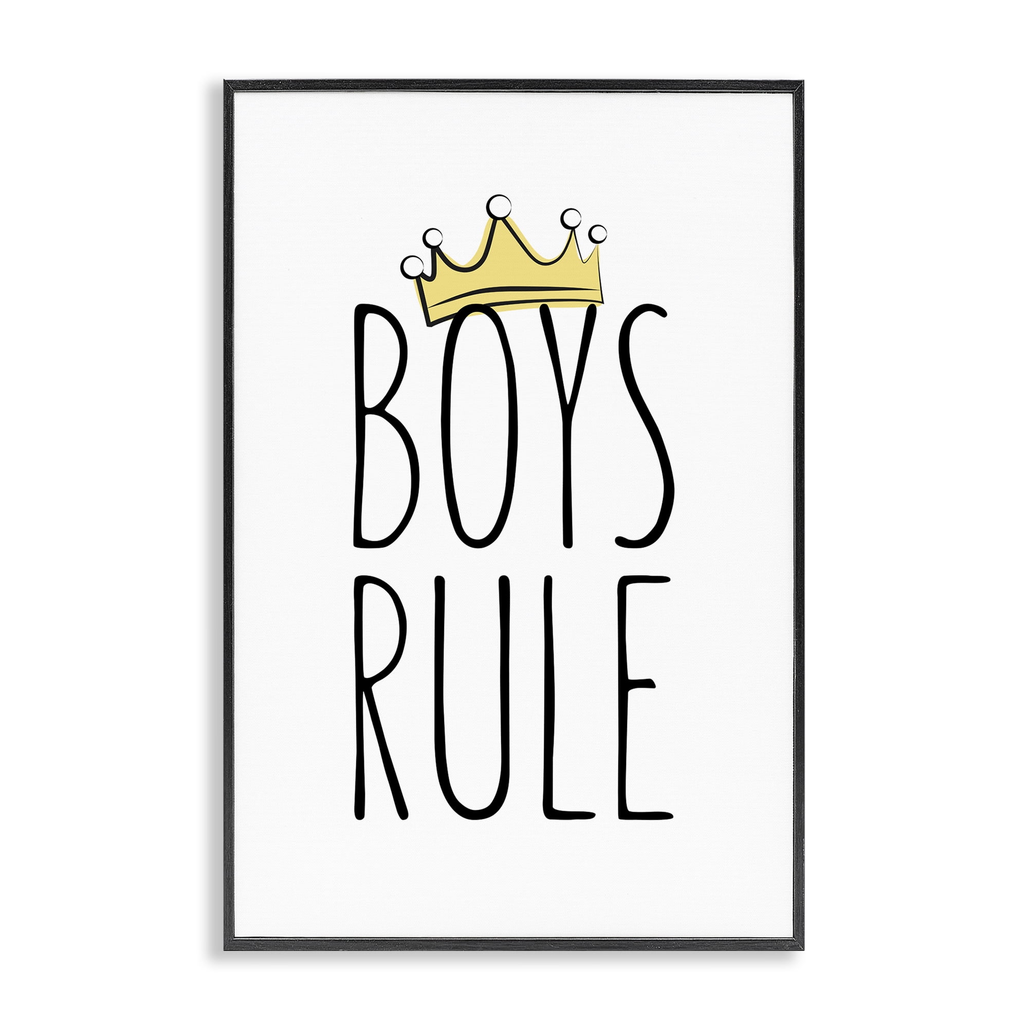 Stupell Industries Boys Rule with Crown Text & Numbers Painting Black Framed Art Print Wall Art, 16 x 24