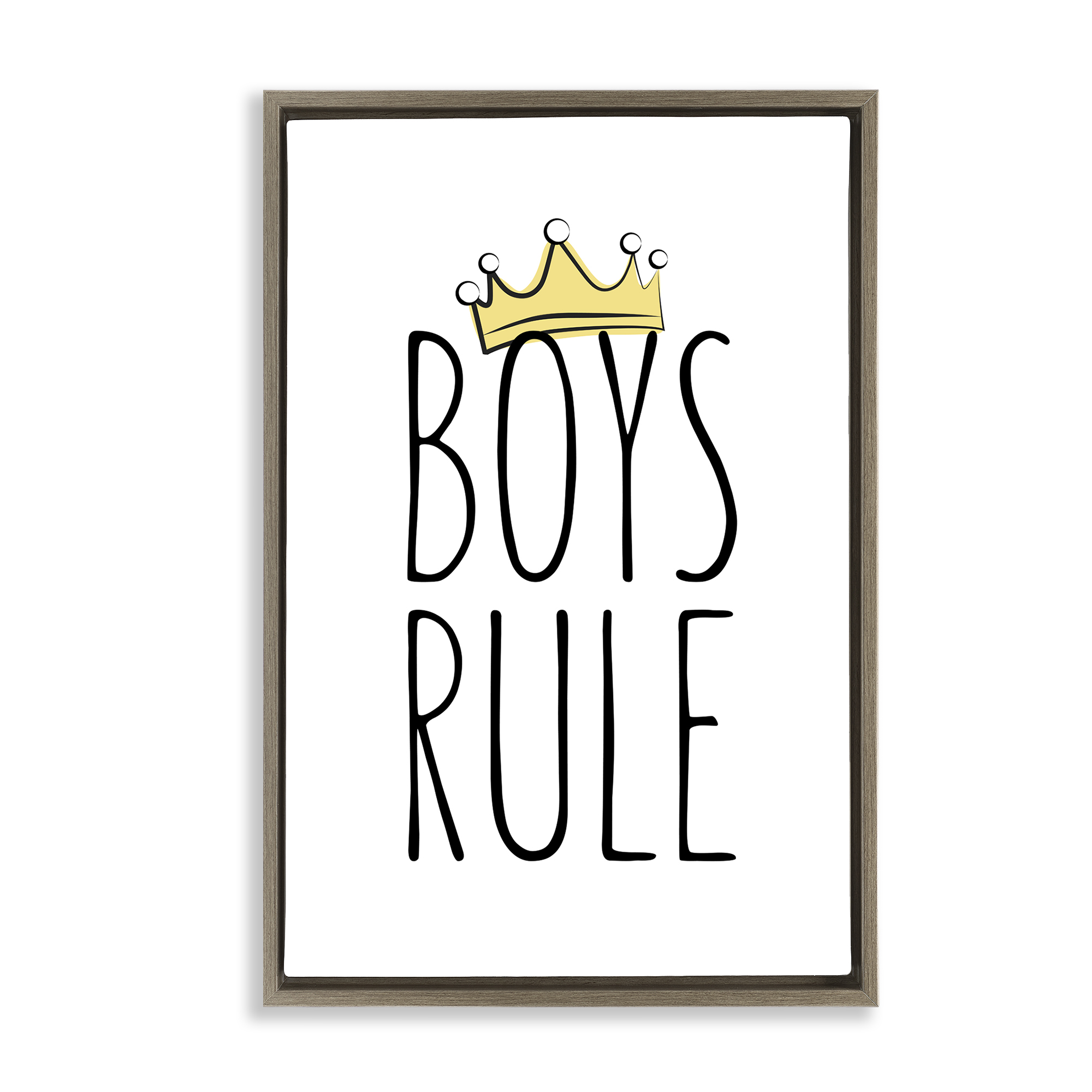 Stupell Industries Boys Rule with Crown Text & Numbers Painting Brown Floater Framed Canvas Art Print Wall Art, 21 x 31