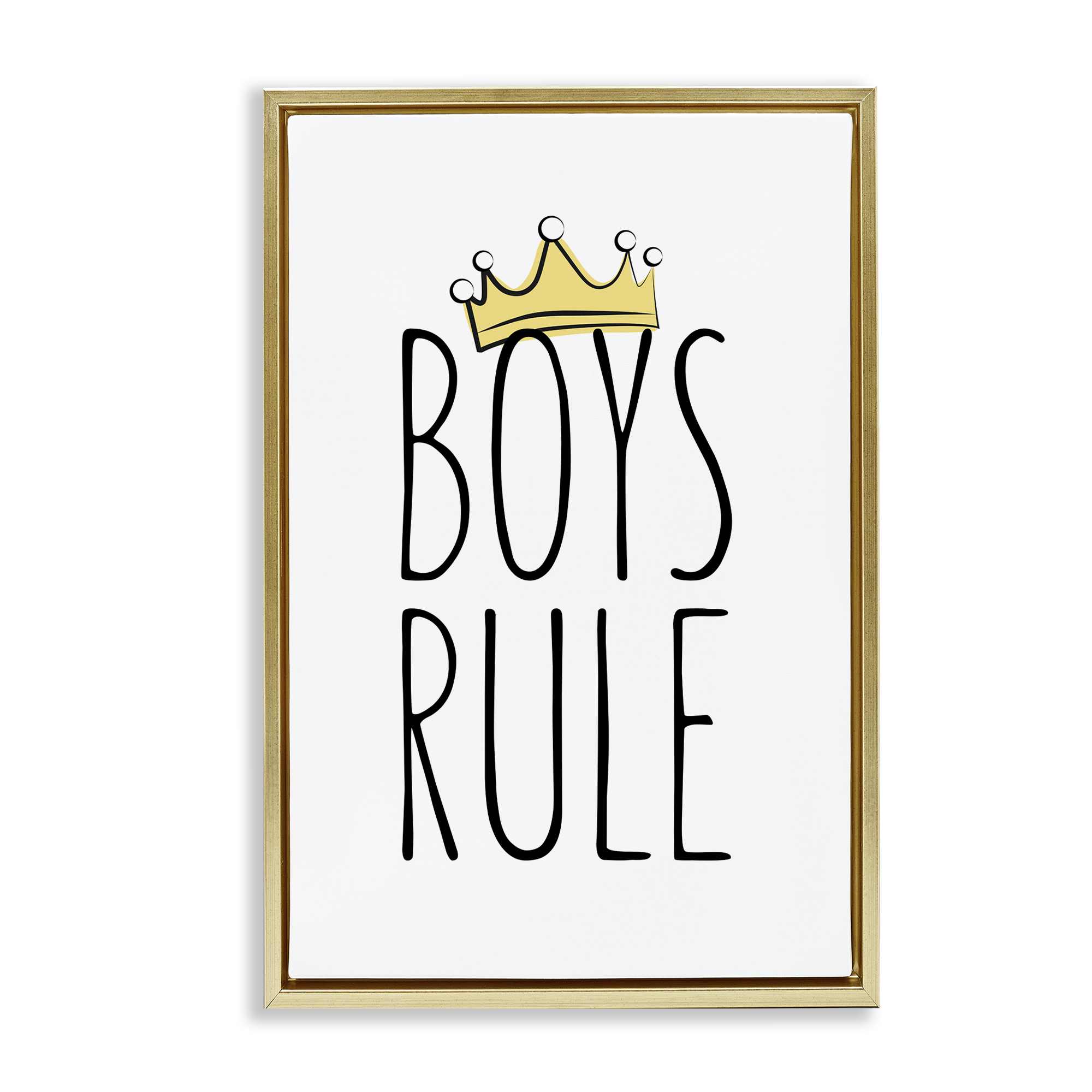 Stupell Industries Boys Rule with Crown Text & Numbers Painting Gold Floater Framed Canvas Art Print Wall Art, 17 x 25