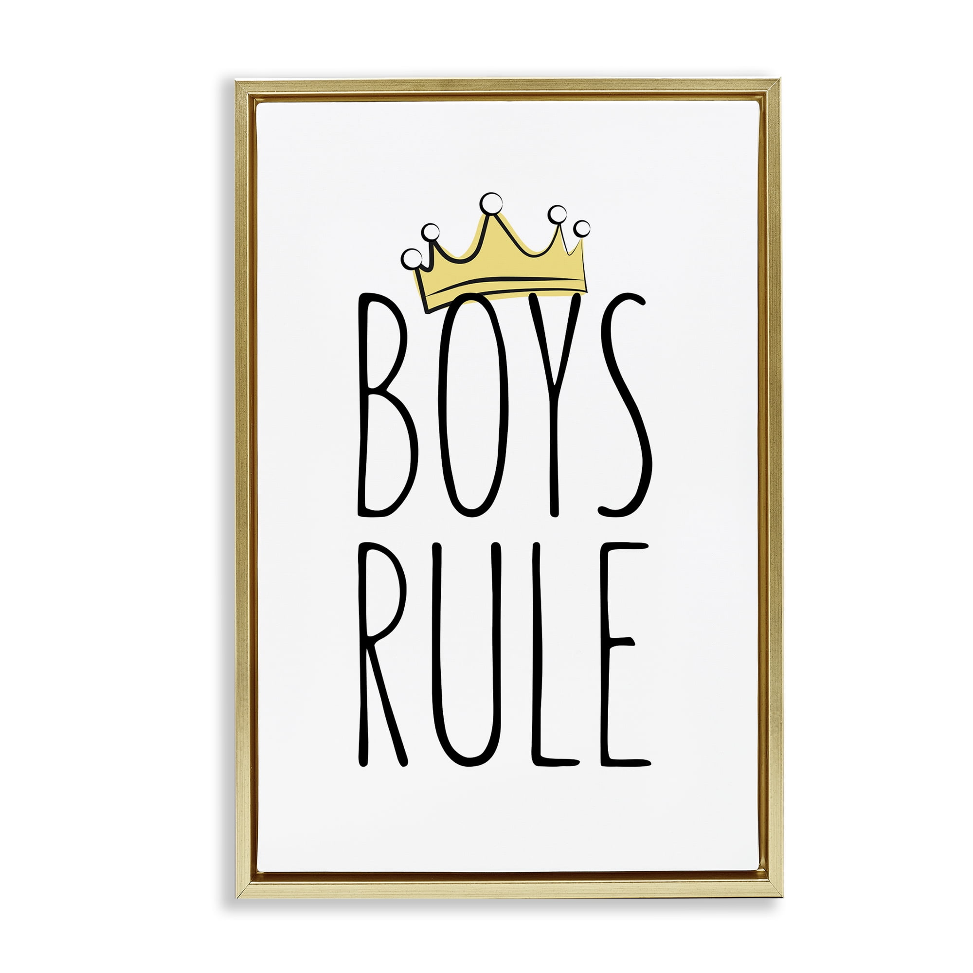 Stupell Industries Boys Rule with Crown Text & Numbers Painting Gold Floater Framed Canvas Art Print Wall Art, 21 x 31