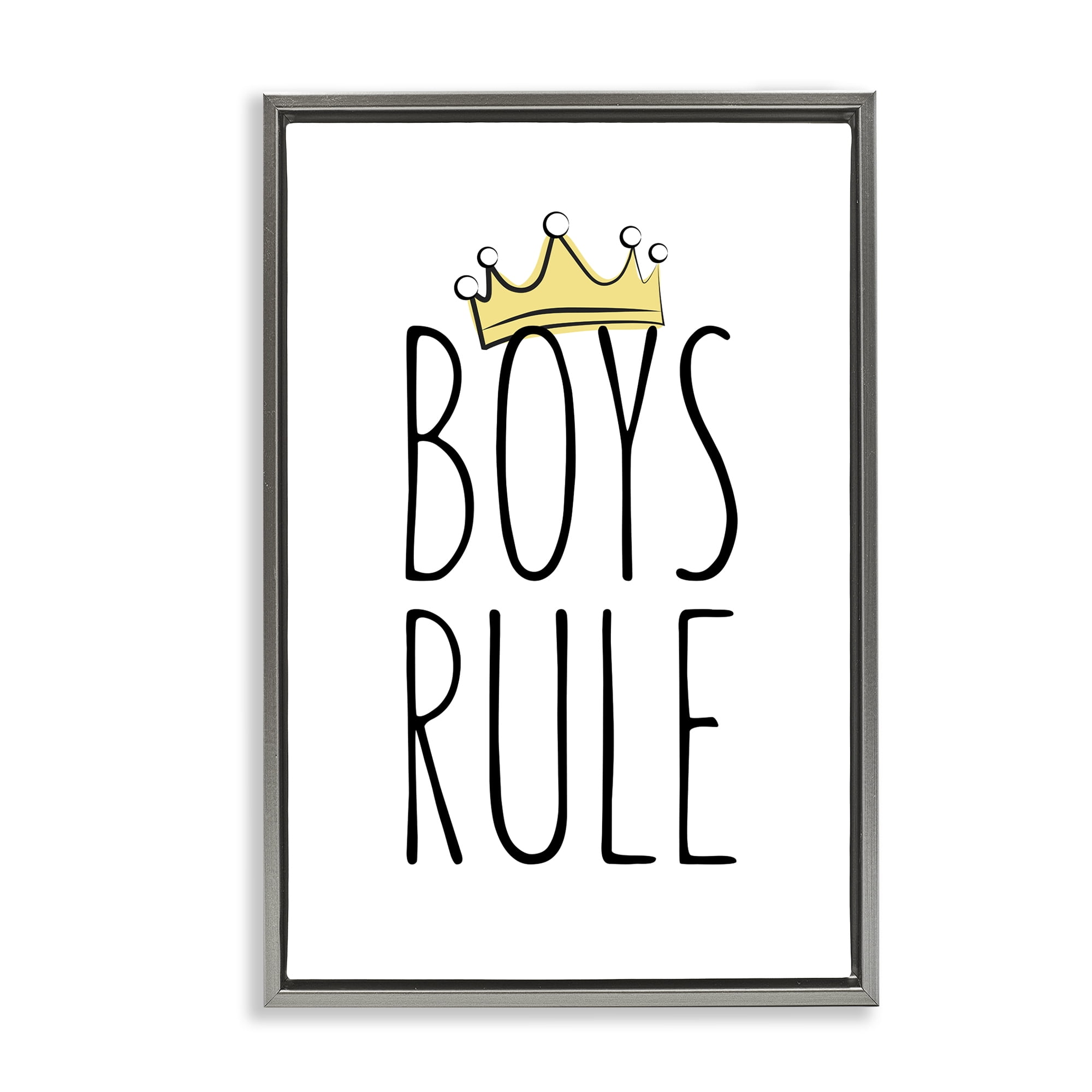 Stupell Industries Boys Rule with Crown Text & Numbers Painting Gray Floater Framed Canvas Art Print Wall Art, 21 x 31