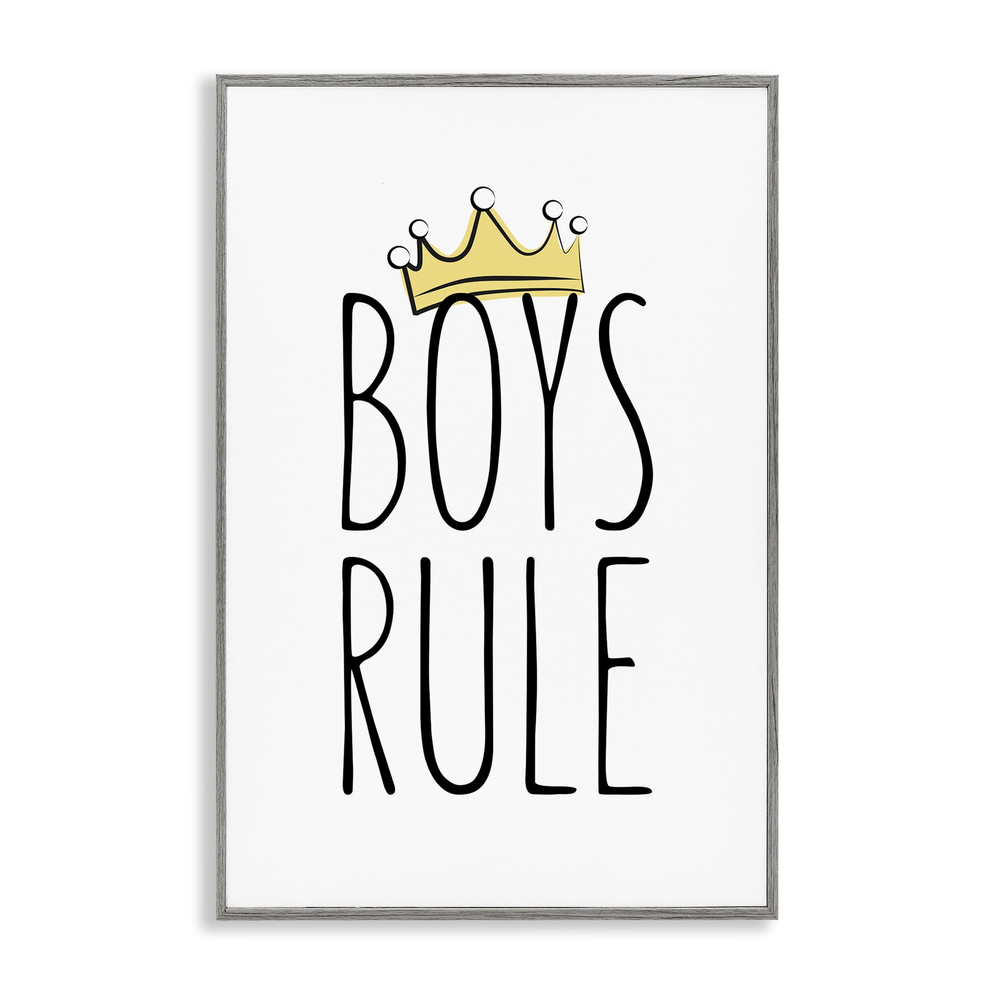 Stupell Industries Boys Rule with Crown Text & Numbers Painting Gray Framed Art Print Wall Art, 12 x 18