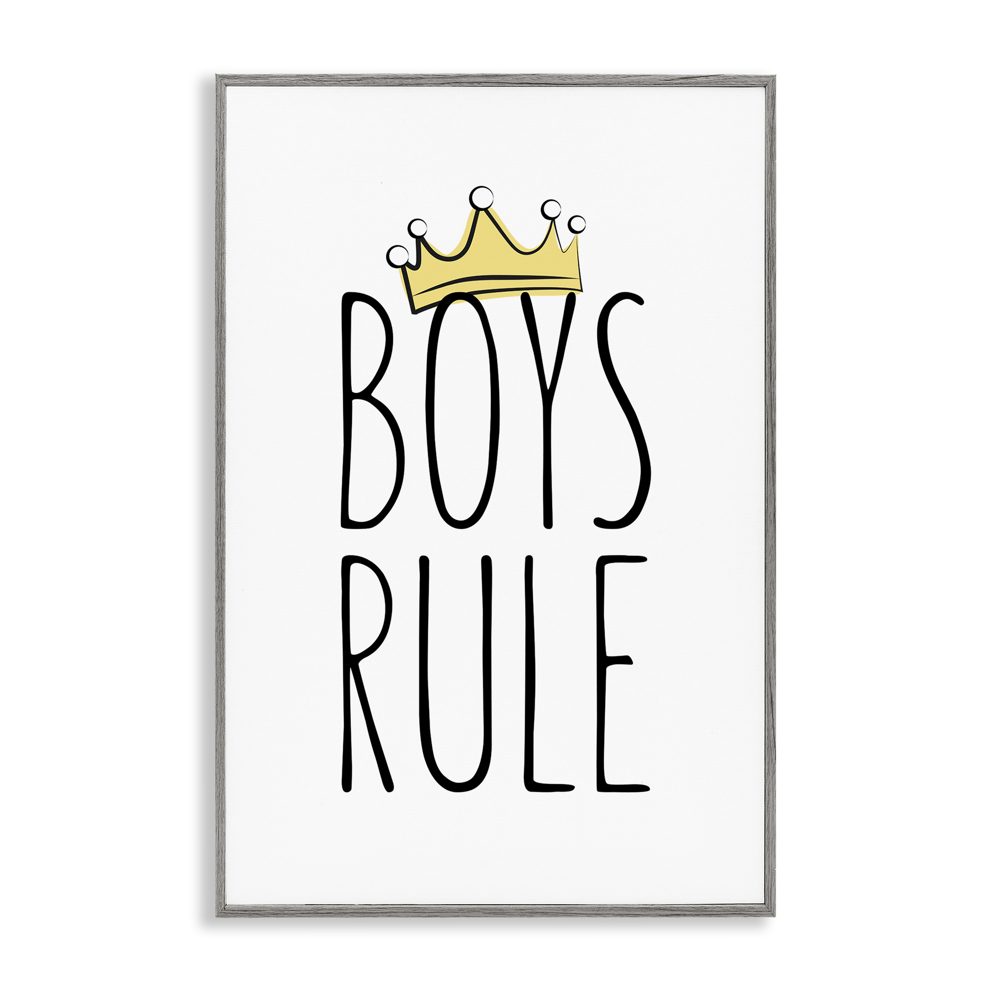 Stupell Industries Boys Rule with Crown Text & Numbers Painting Gray Framed Art Print Wall Art, 20 x 30