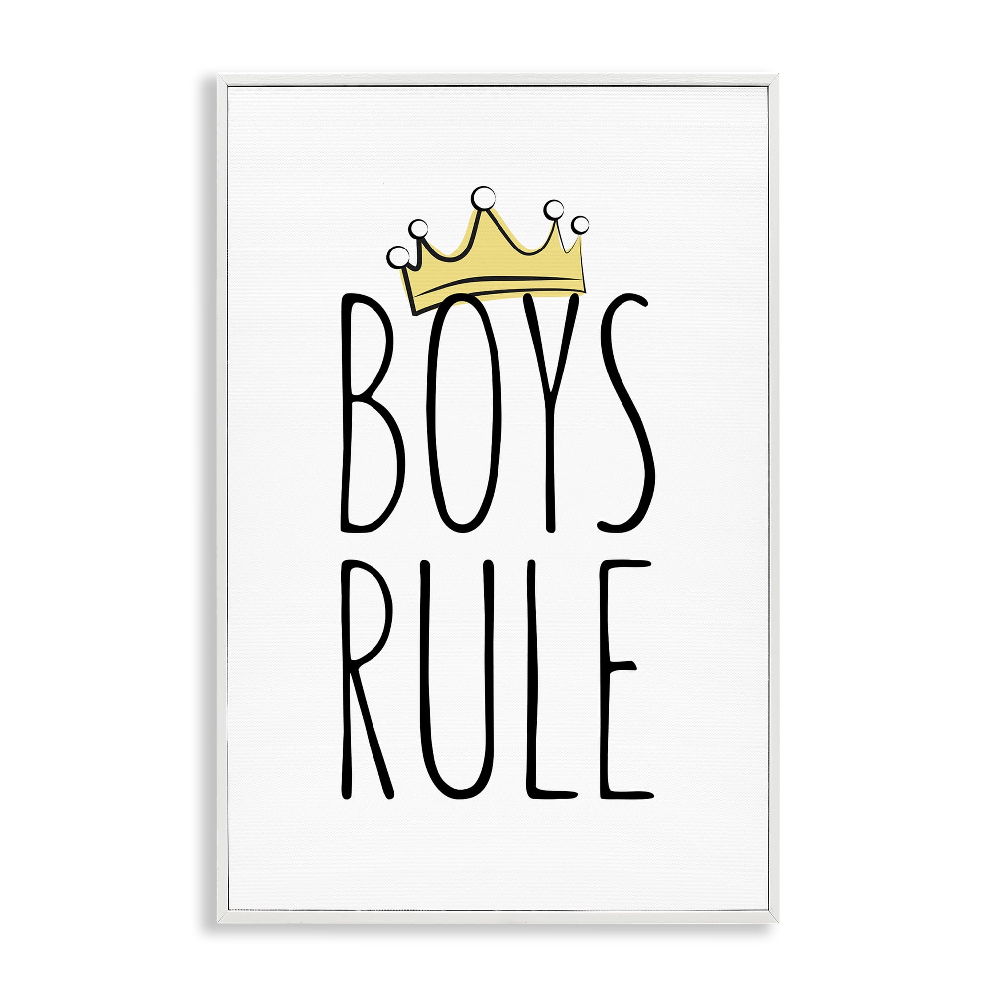 Stupell Industries Boys Rule with Crown Text & Numbers Painting White Framed Art Print Wall Art, 20 x 30
