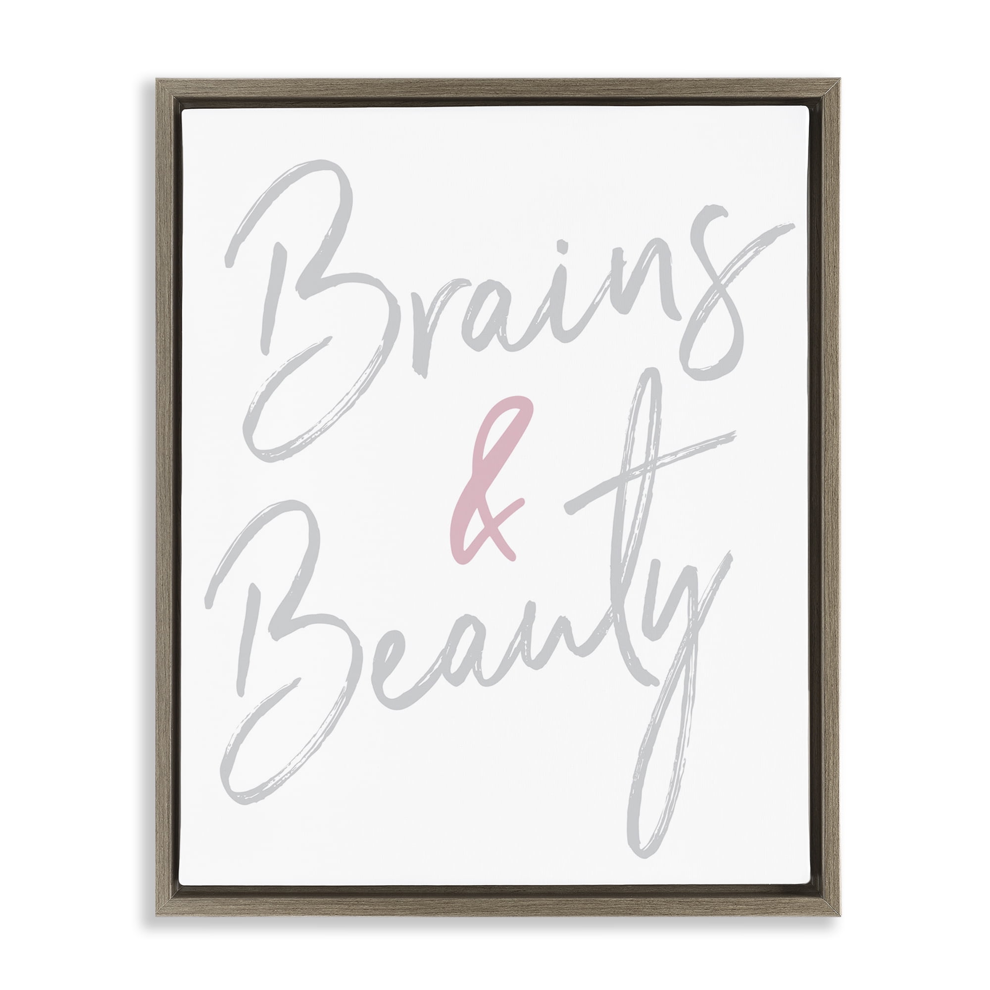 Stupell Industries Brains & Beauty Phrase Beauty & Fashion Painting Brown Floater Framed Art Print Wall Art, 25 x 31