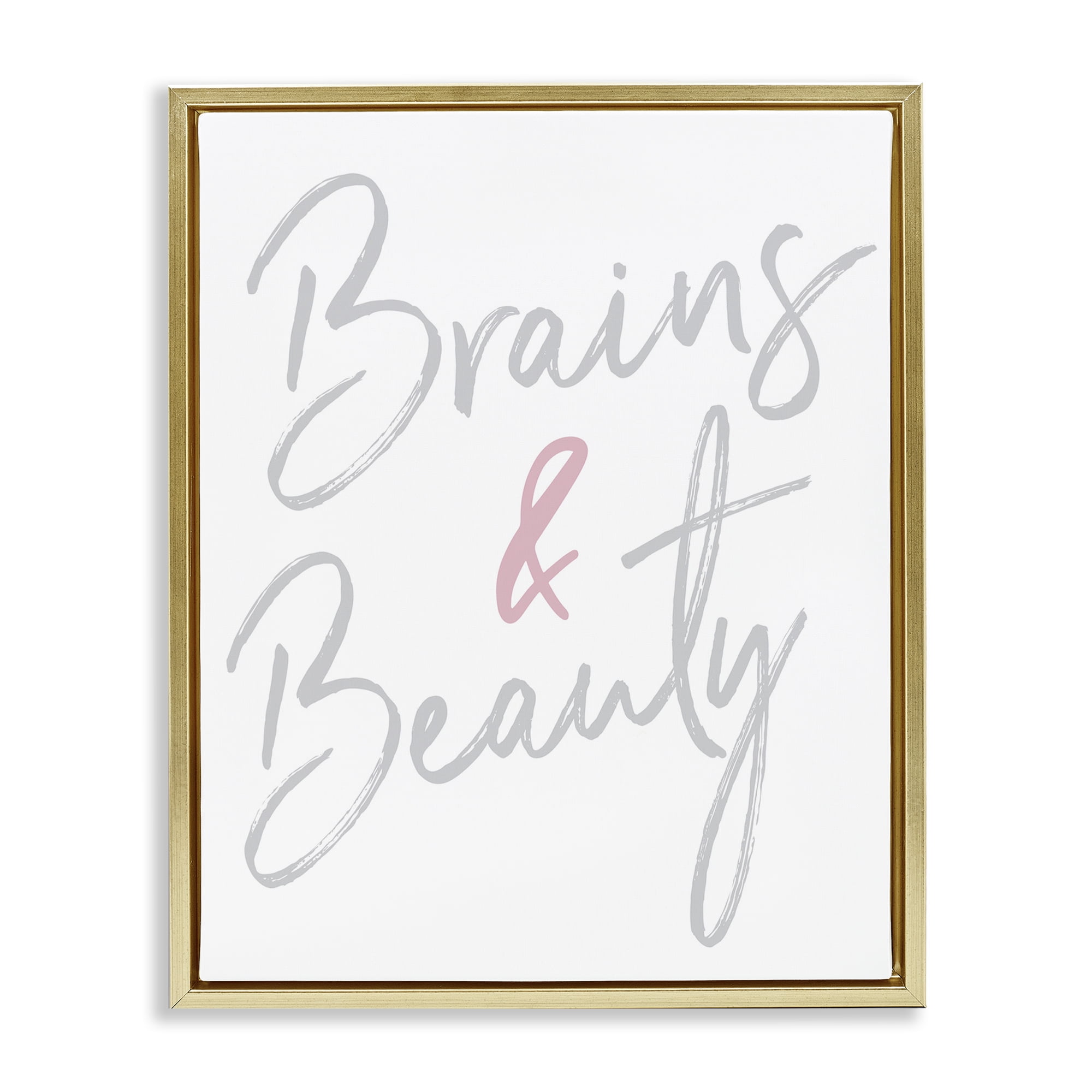 Stupell Industries Brains & Beauty Phrase Beauty & Fashion Painting Gold Floater Framed Art Print Wall Art, 17 x 21