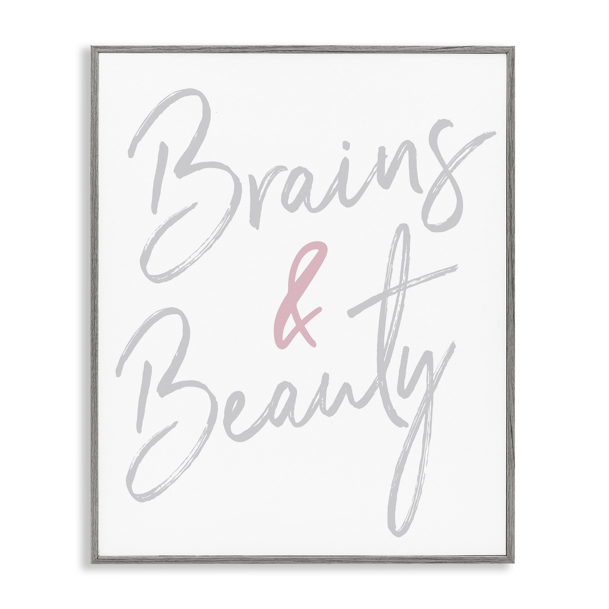 Stupell Industries Brains & Beauty Phrase Beauty & Fashion Painting Gray Framed Art Print Wall Art, 11 x 14
