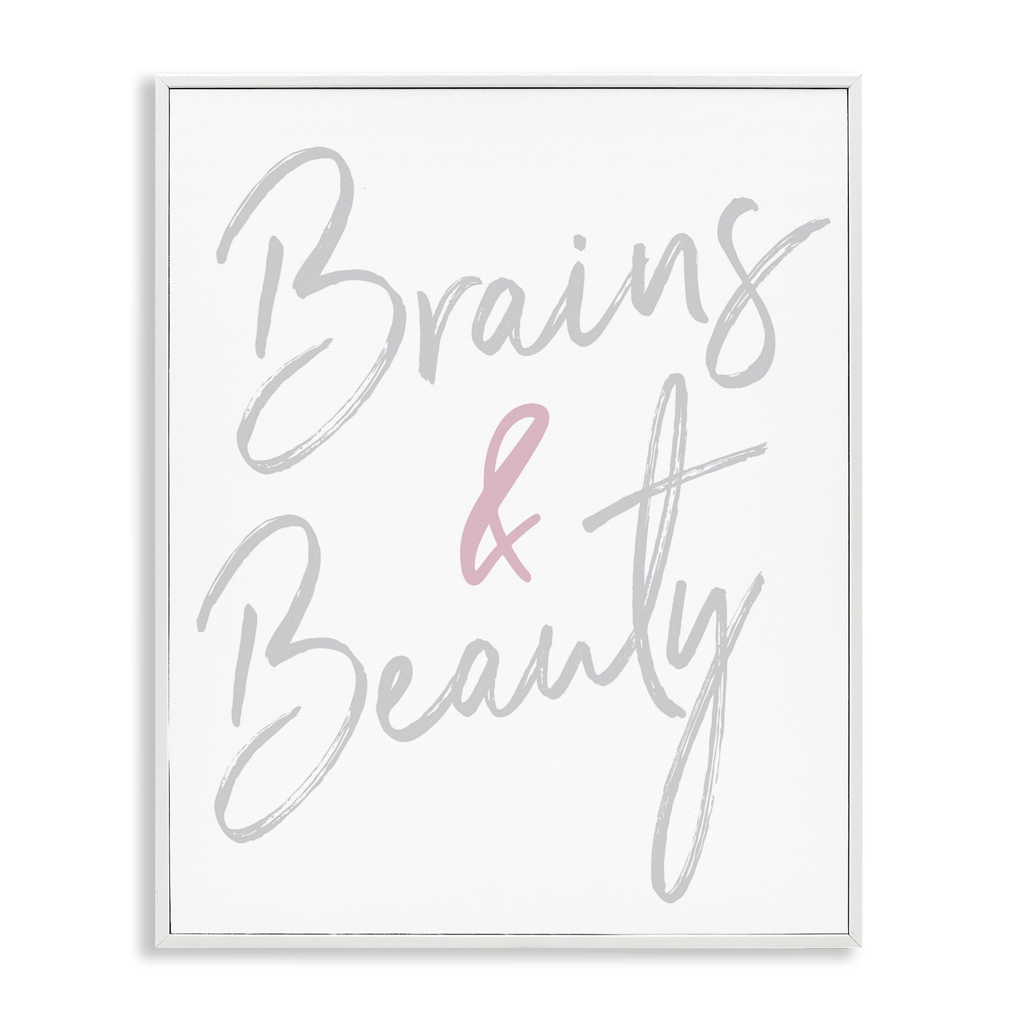 Stupell Industries Brains & Beauty Phrase Beauty & Fashion Painting White Framed Art Print Wall Art, 24 x 30