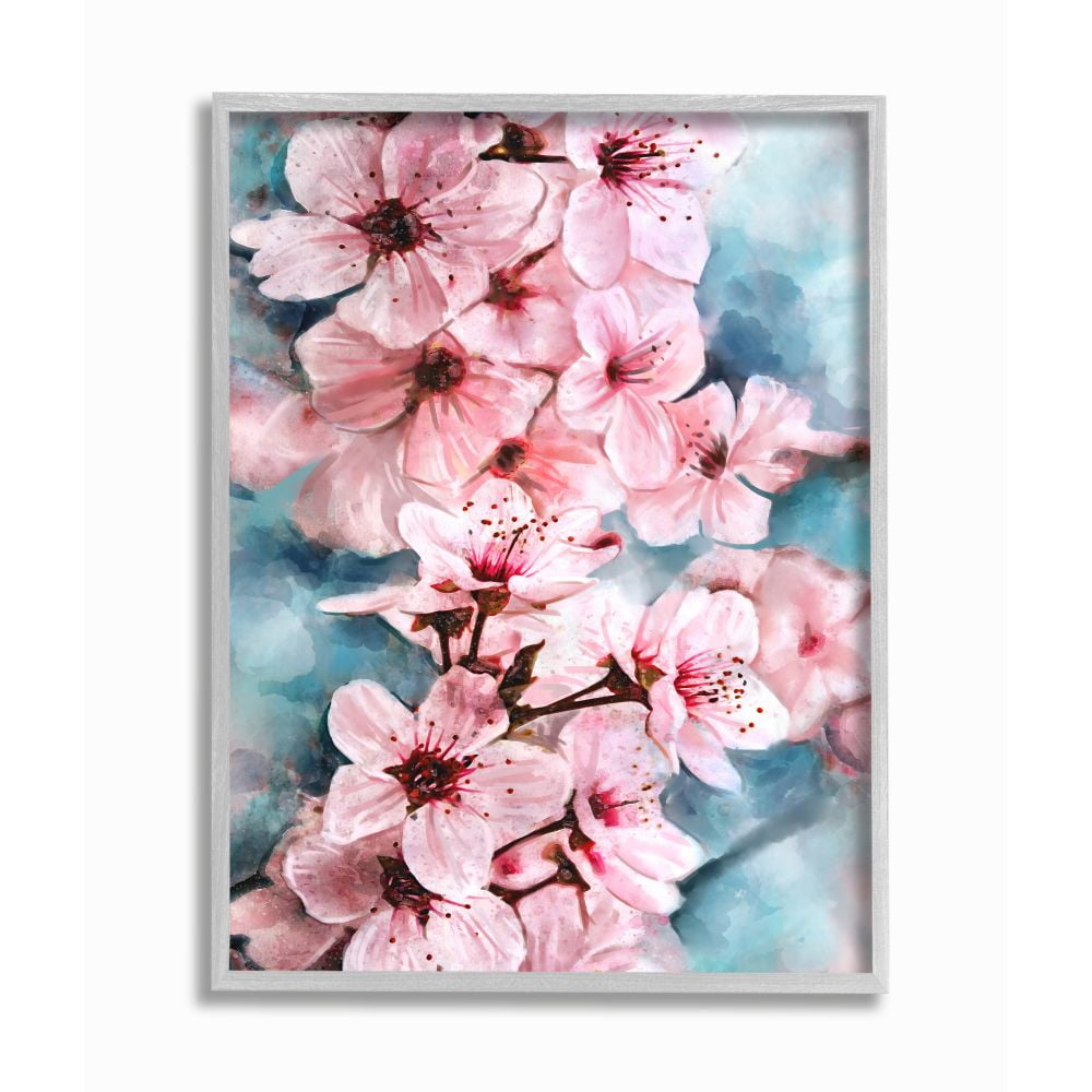 Stupell Industries Branch of Blooming Cherry Blossoms Pink Blue Designed by Ziwei Li