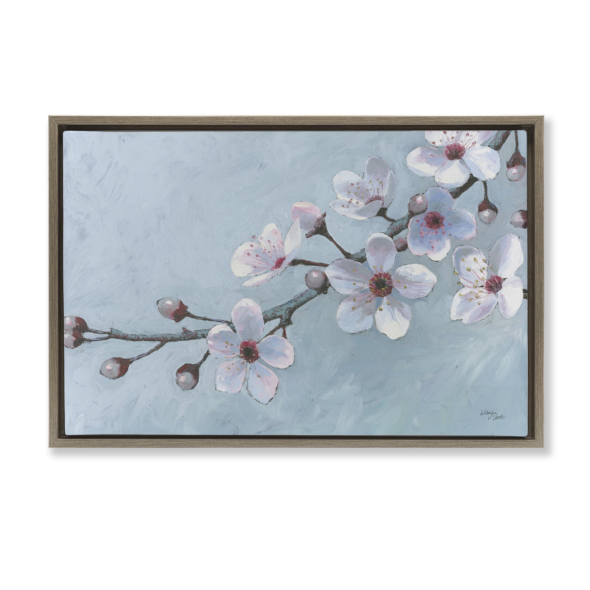 Stupell Industries Branch of Blossoms Botanical & Floral Painting Brown Floater Framed Art Print Wall Art, 25 x 17