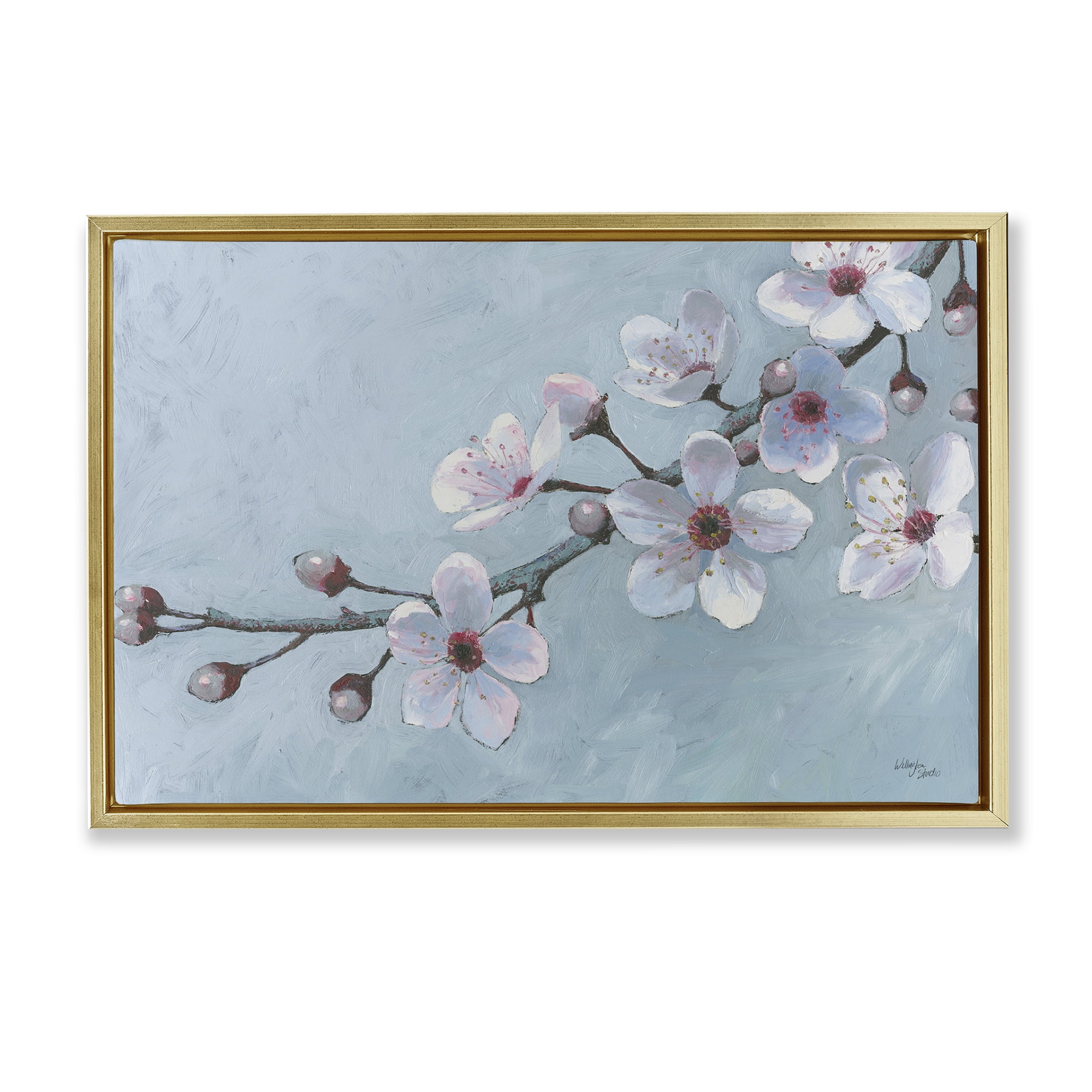 Stupell Industries Branch of Blossoms Botanical & Floral Painting Gold Floater Framed Art Print Wall Art, 31 x 21
