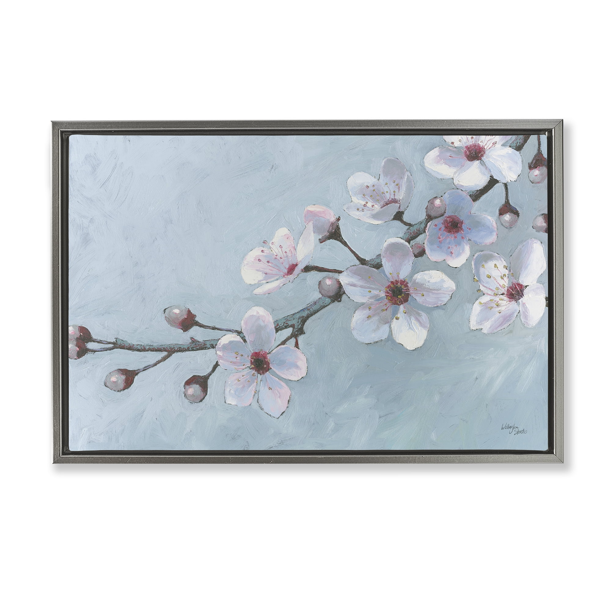 Stupell Industries Branch of Blossoms Botanical & Floral Painting Gray Floater Framed Art Print Wall Art, 25 x 17
